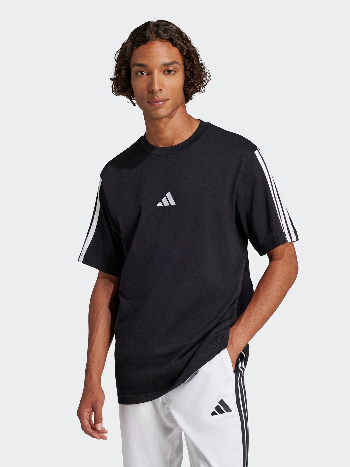 undefined Mens Essentials 3-Stripe Single Jersey T-Shirt - Black