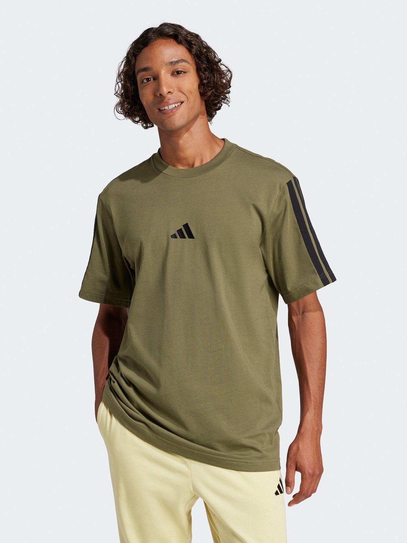 undefined Mens Essentials 3-Stripe Single Jersey T-Shirt - Green