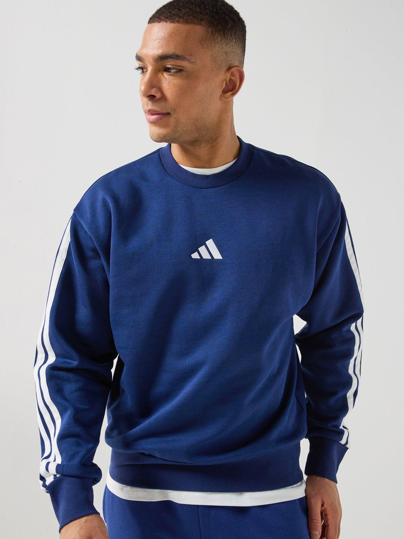 adidas Sportswear Men's Essential 3-Stripe Fleece Sweatshirt - Blue