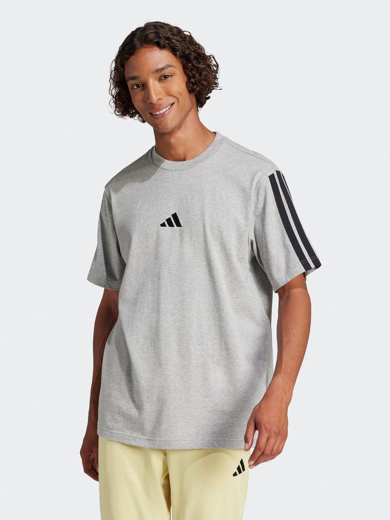 undefined Mens Essentials 3-Stripe Single Jersey T-Shirt - Grey