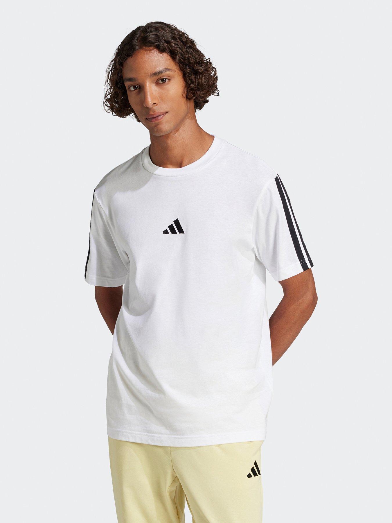 undefined Mens Essentials 3-Stripe Single Jersey T-Shirt - White