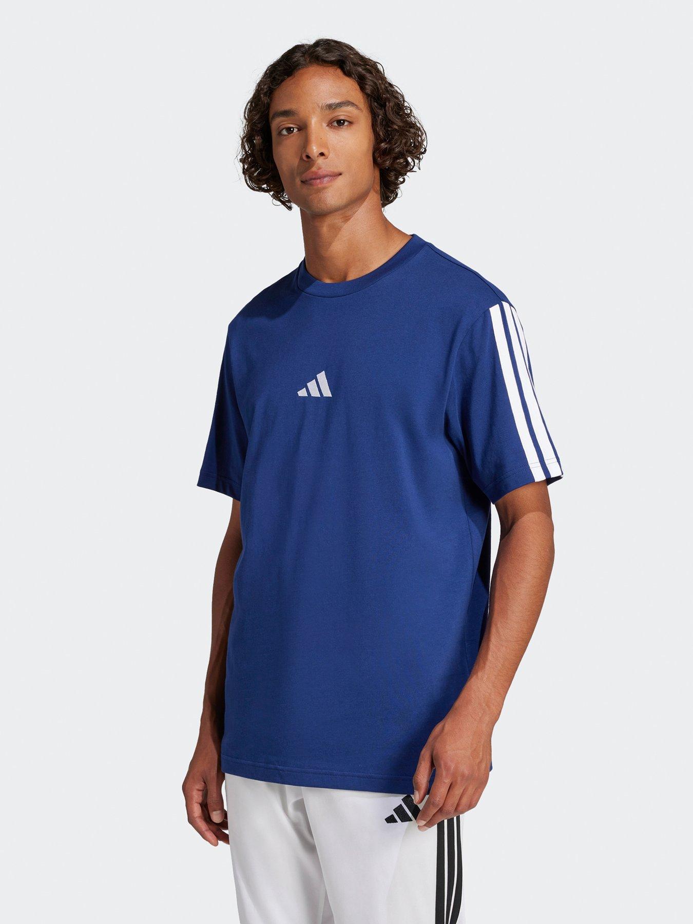 undefined Mens Essentials 3-Stripe Single Jersey T-Shirt - Blue