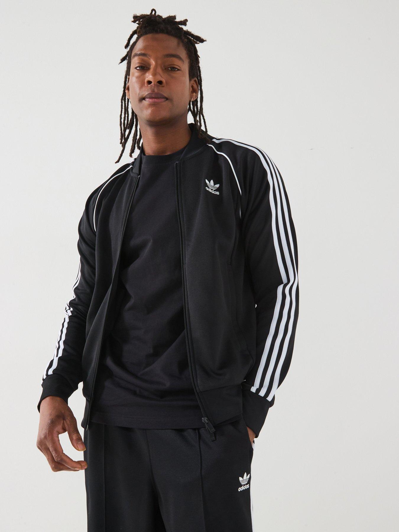 undefined Mens 3-Stripe Full Zip Top - Black