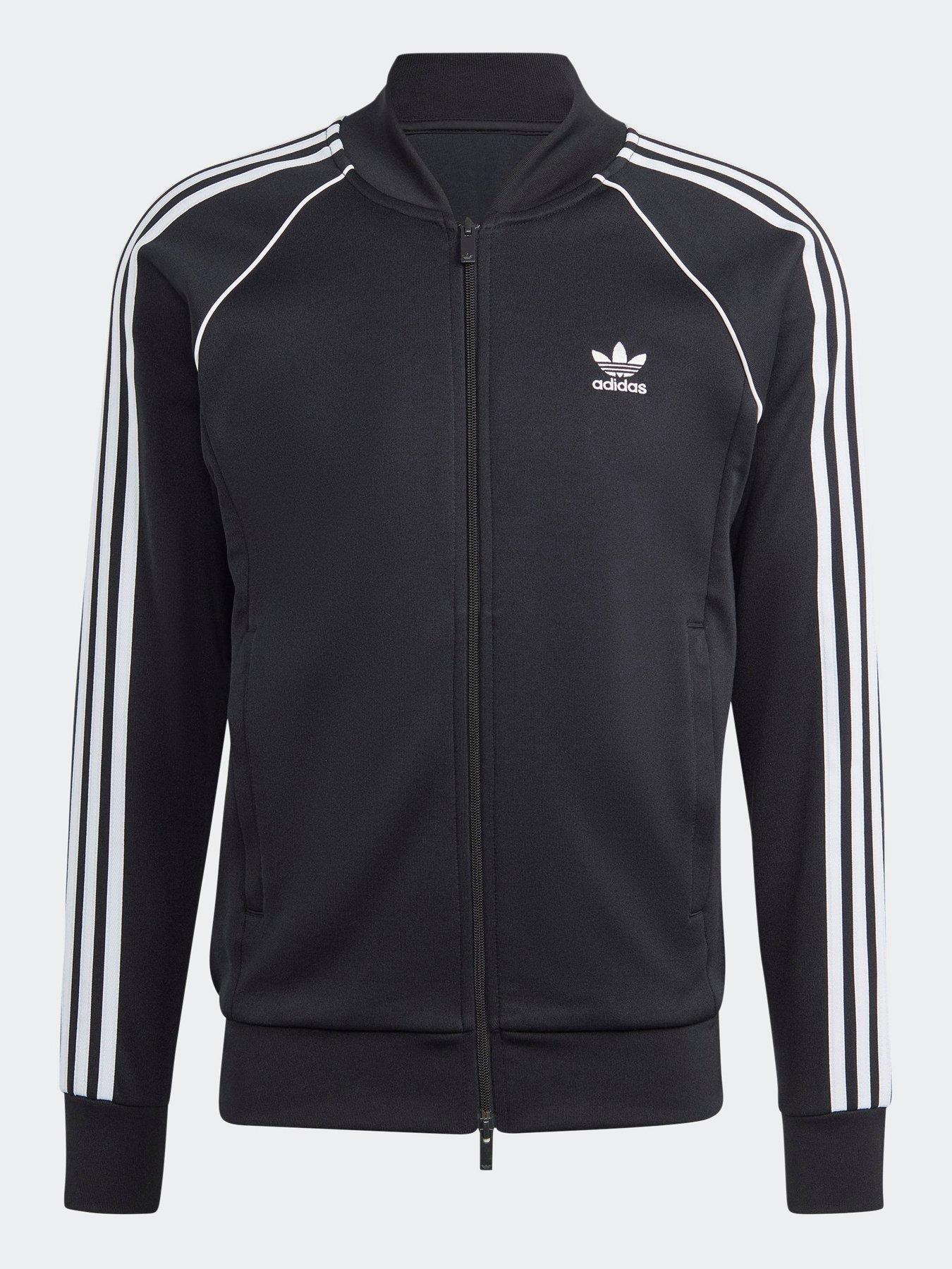 undefined Mens 3-Stripe Full Zip Top - Black