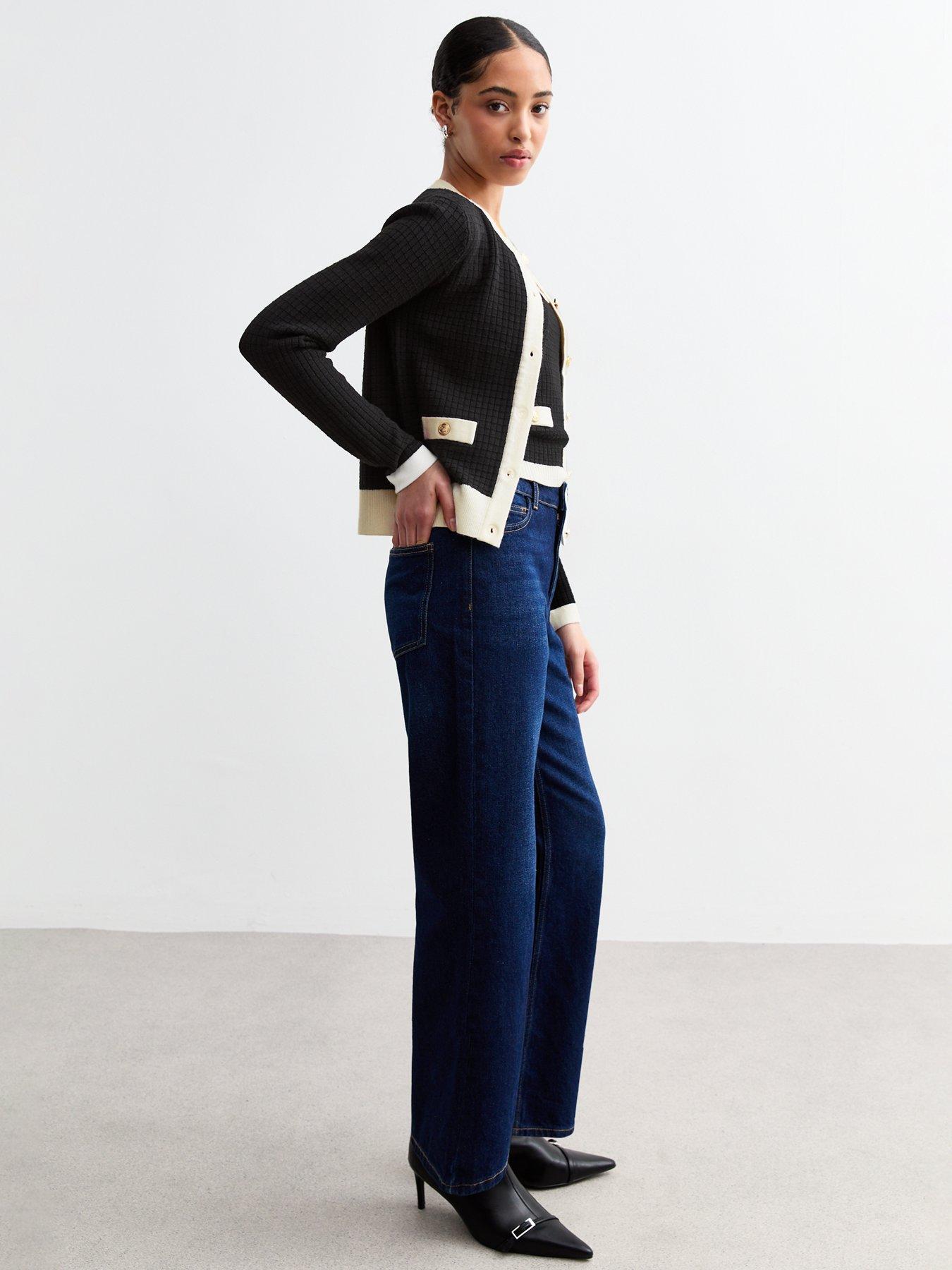 Image 3 of 5 of New Look Black Contrast Trim Waffle Knit Cardigan