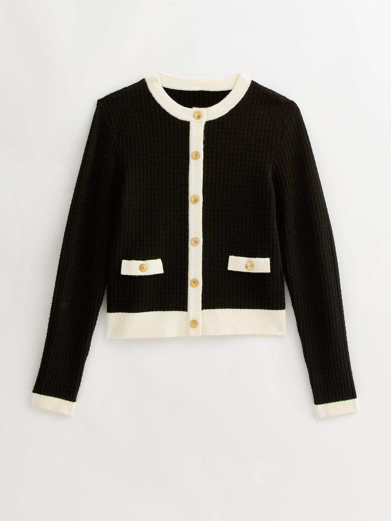 Image 5 of 5 of New Look Black Contrast Trim Waffle Knit Cardigan