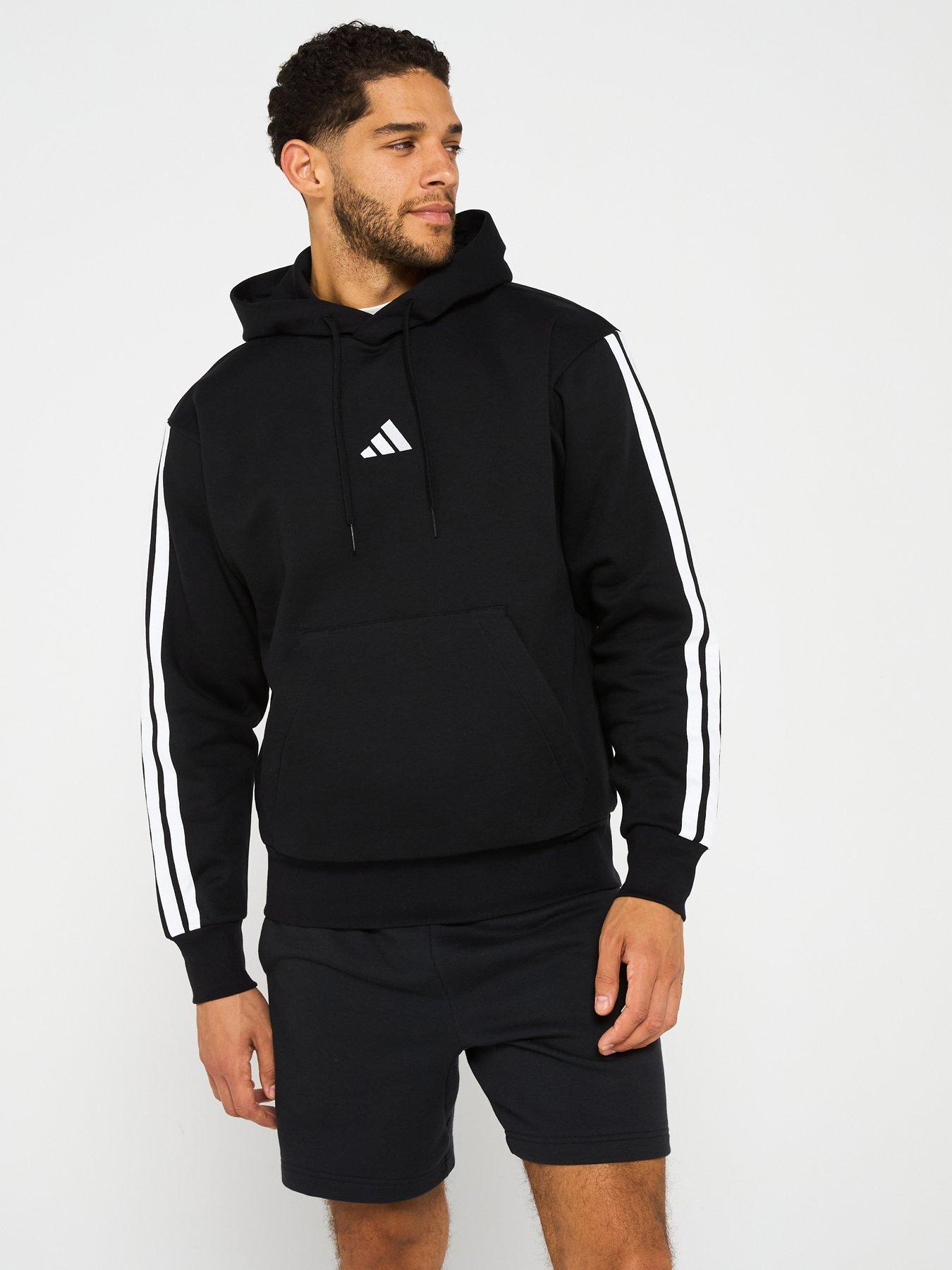undefined Men's Essential 3-Stripe Overhead Fleece Hoodie - Black