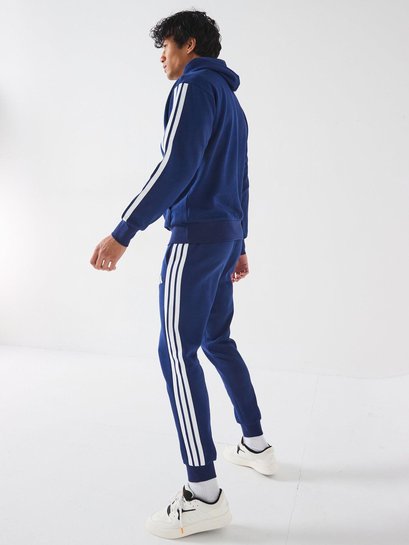 Image 4 of 6 of adidas Sportswear Men's Essential 3-Stripe Overhead Fleece Hoodie - Blue