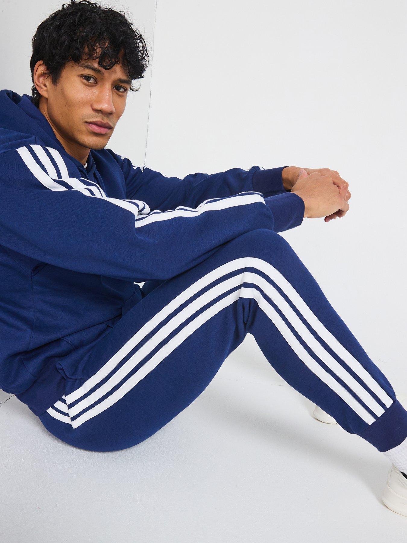 Image 6 of 6 of adidas Sportswear Men's Essential 3-Stripe Overhead Fleece Hoodie - Blue