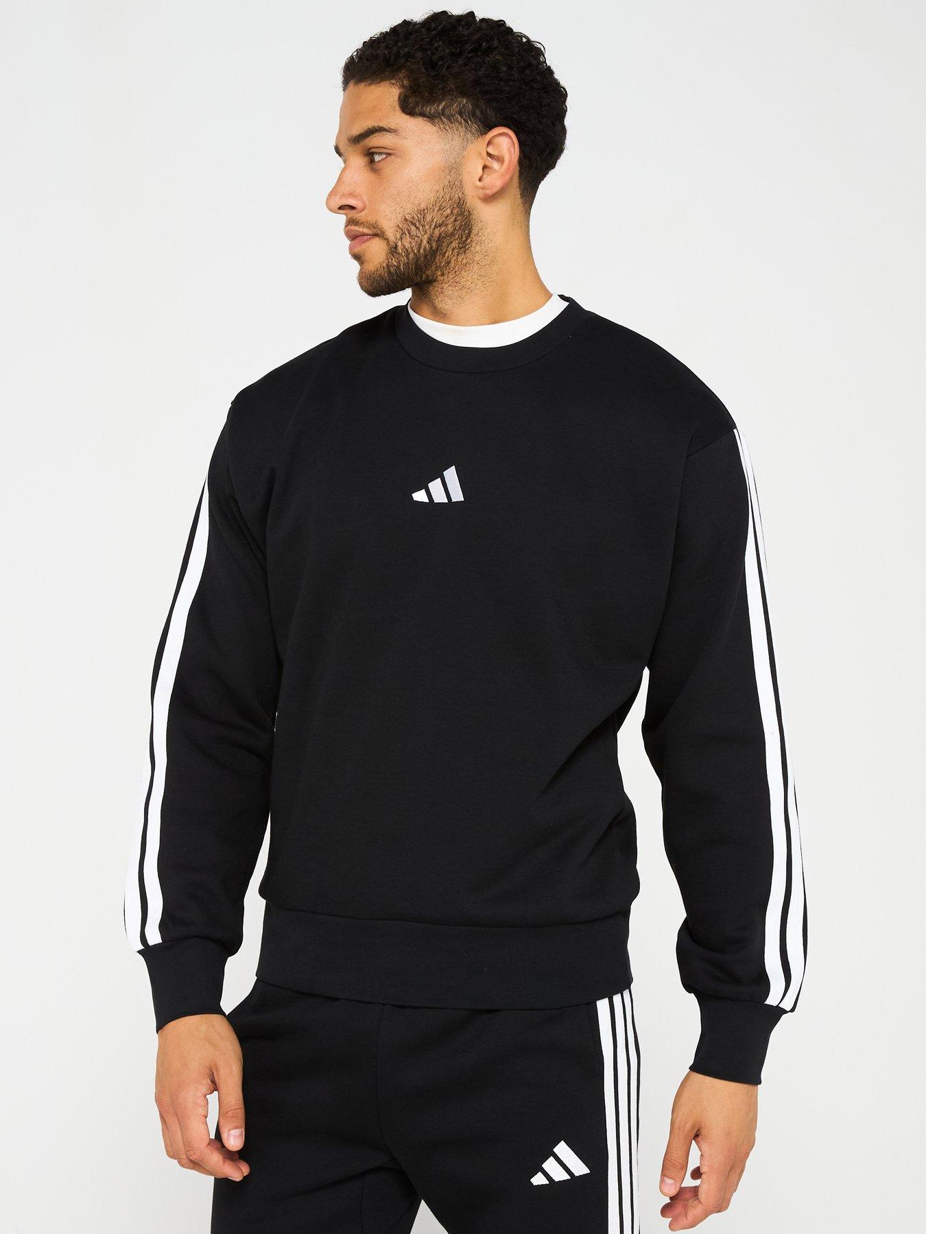 adidas Sportswear Men's Essential 3-Stripe Fleece Sweatshirt, Black, Size M, Men