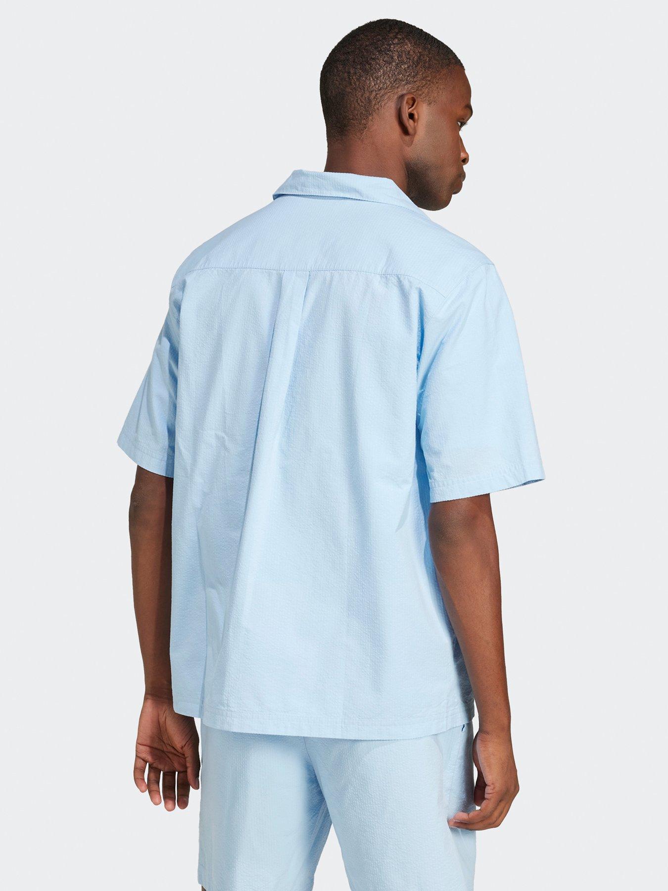 Image 2 of 5 of adidas Originals Men's Essentials Seersucker Short Sleeve Shirt - Clear Sky