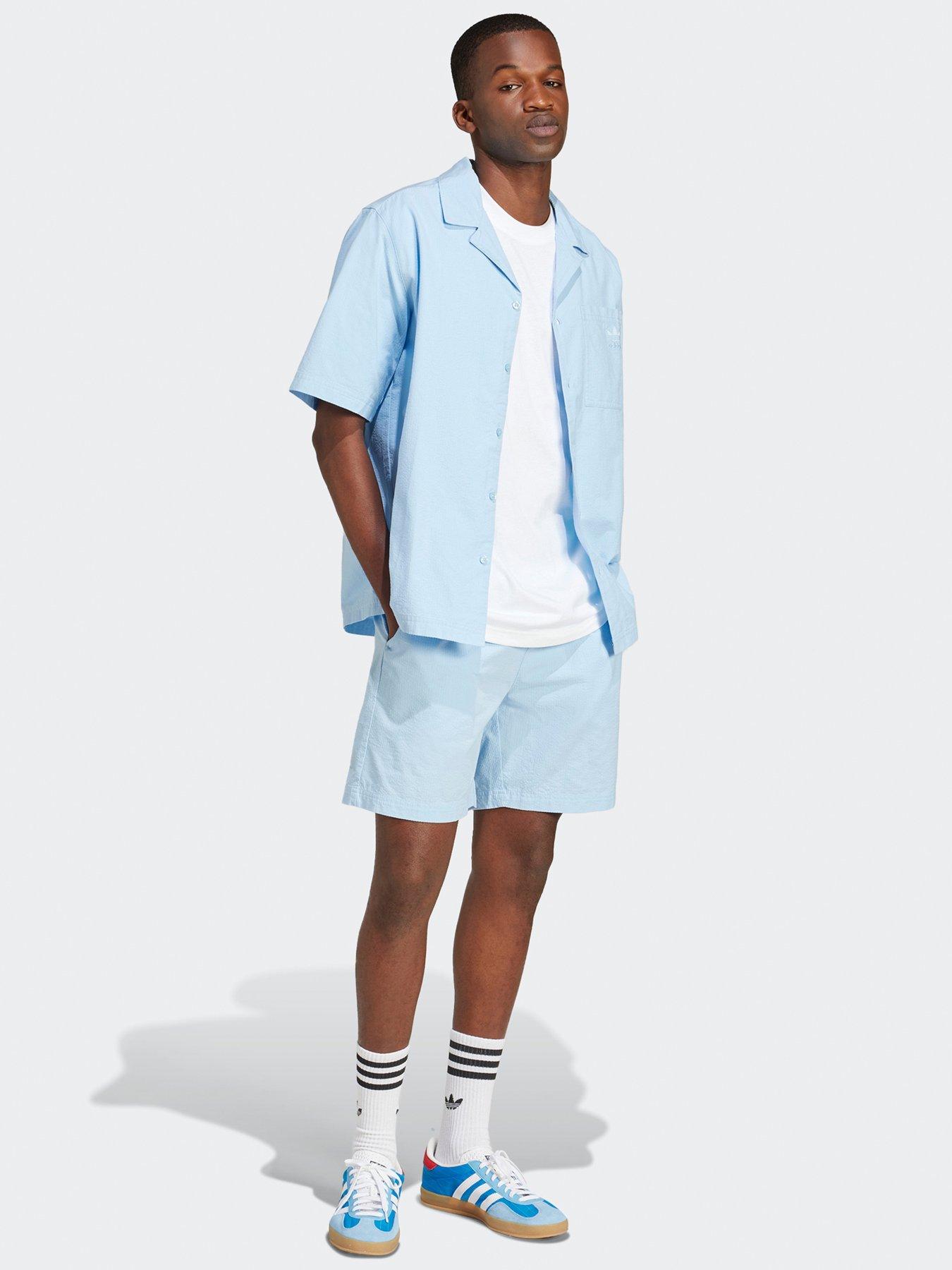 Image 3 of 5 of adidas Originals Men's Essentials Seersucker Short Sleeve Shirt - Clear Sky