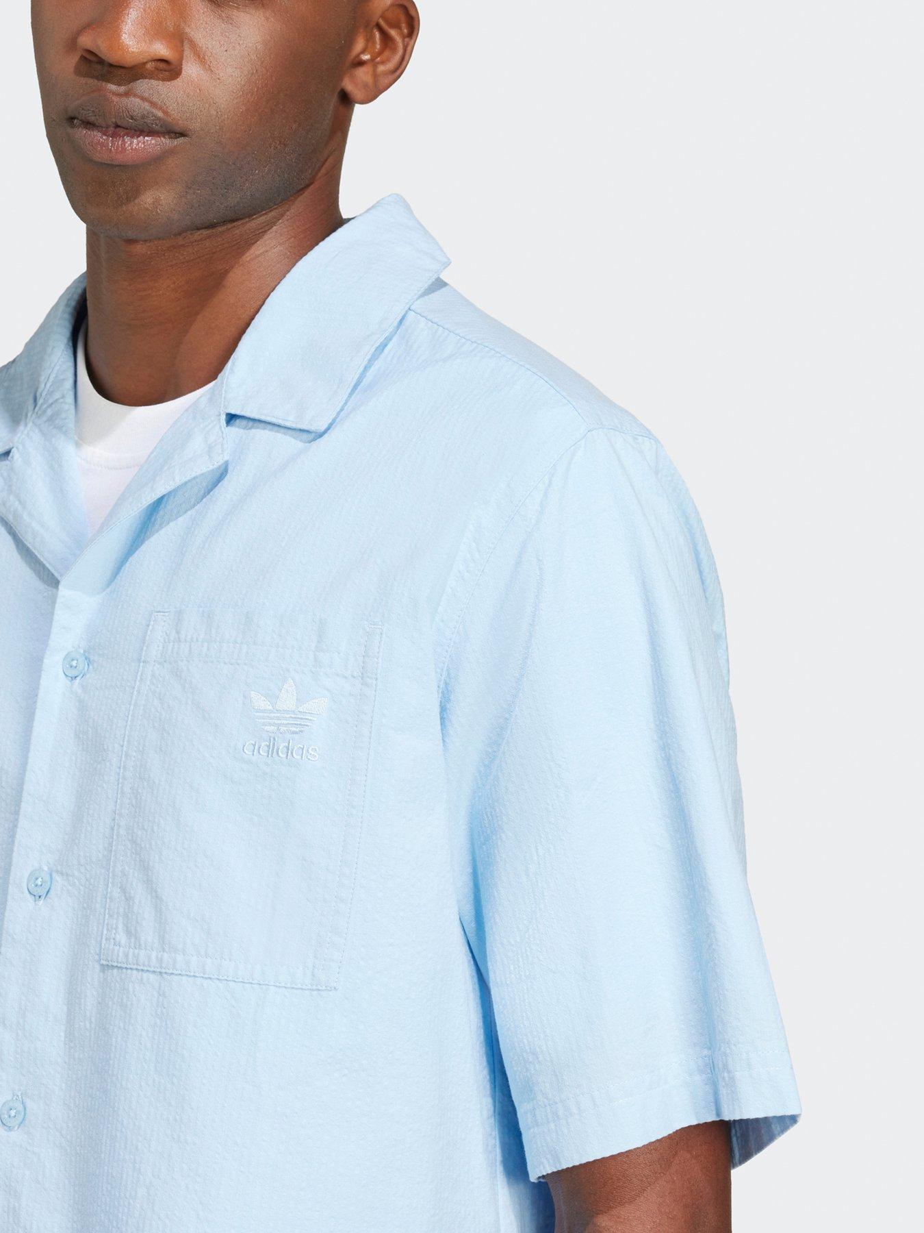 Image 5 of 5 of adidas Originals Men's Essentials Seersucker Short Sleeve Shirt - Clear Sky