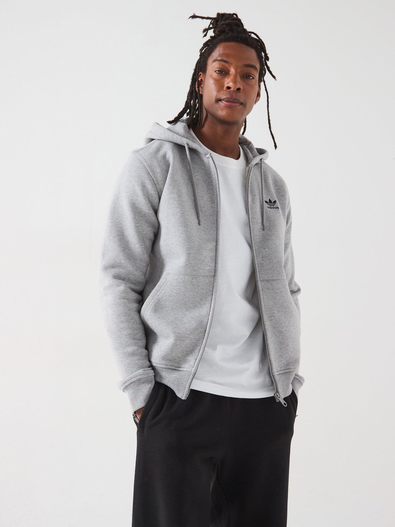 undefined Mens Trefoil Essentials Full Zip Hoodie - Grey