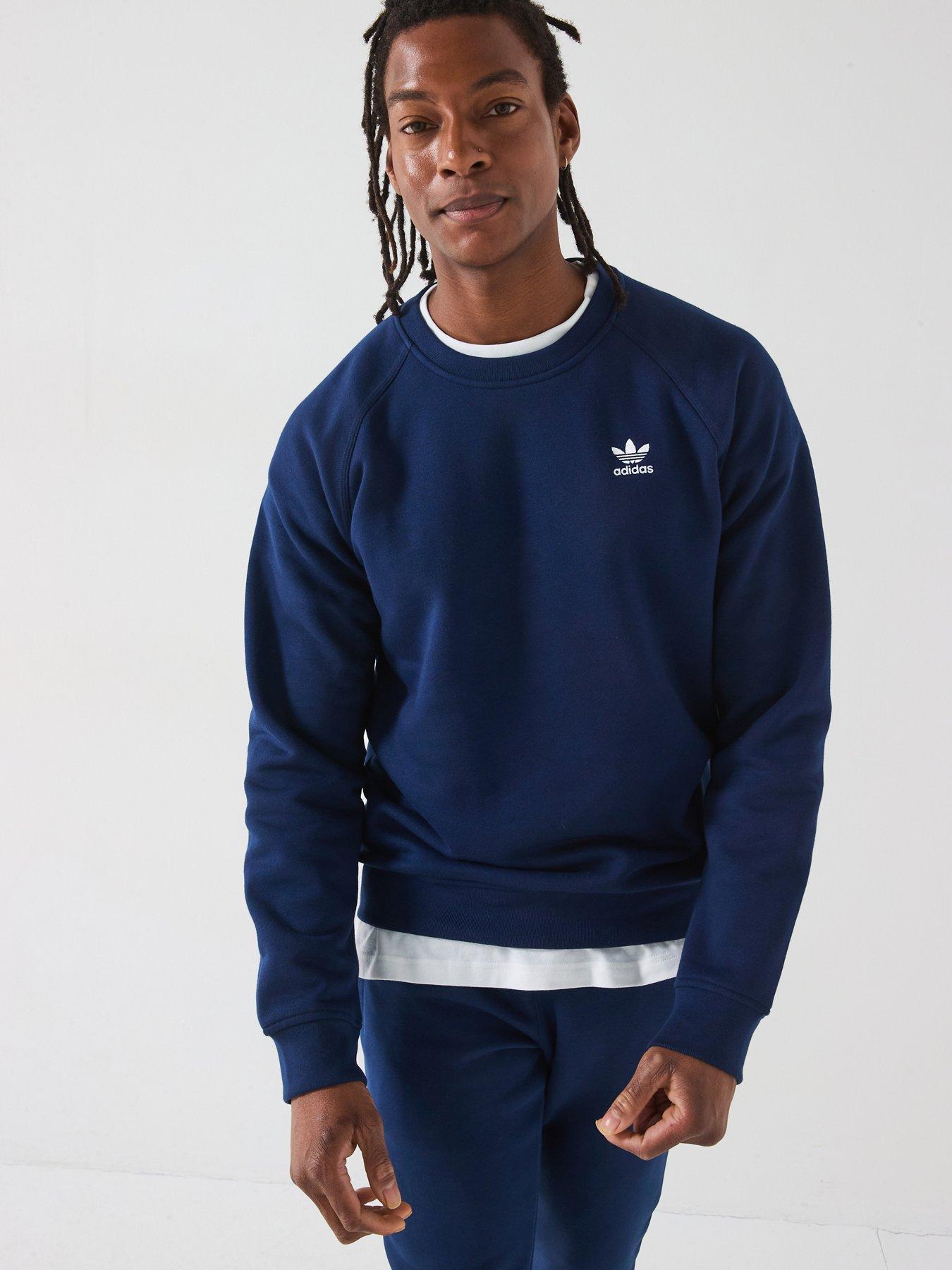 adidas Originals Mens Trefoil Essentials Crew Sweat - Navy, Blue, Size L, Men