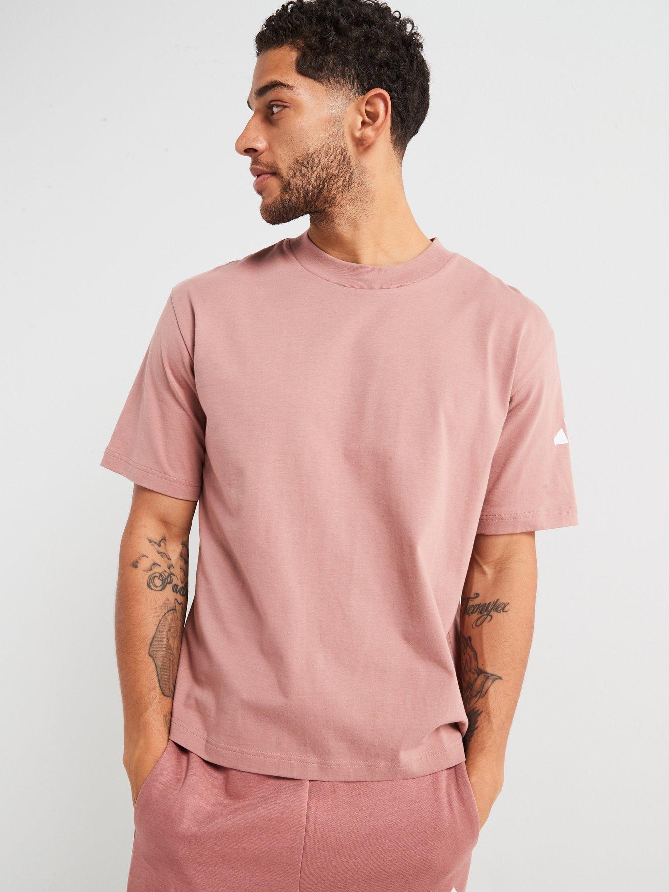 undefined Mens Essentials Loose Fit 3 Bar Logo T-Shirt - Red - Warm Clay/White