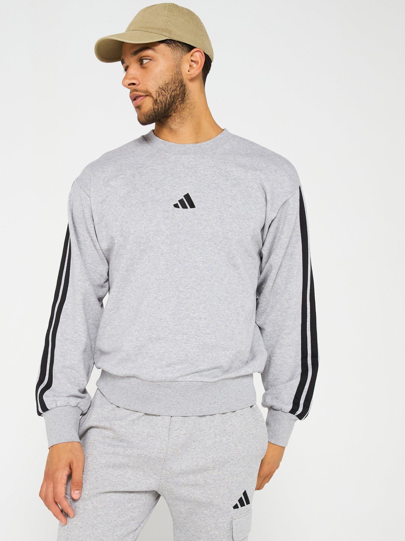 undefined Mens Essentials 3-Stripe French Terry Sweatshirt - Grey
