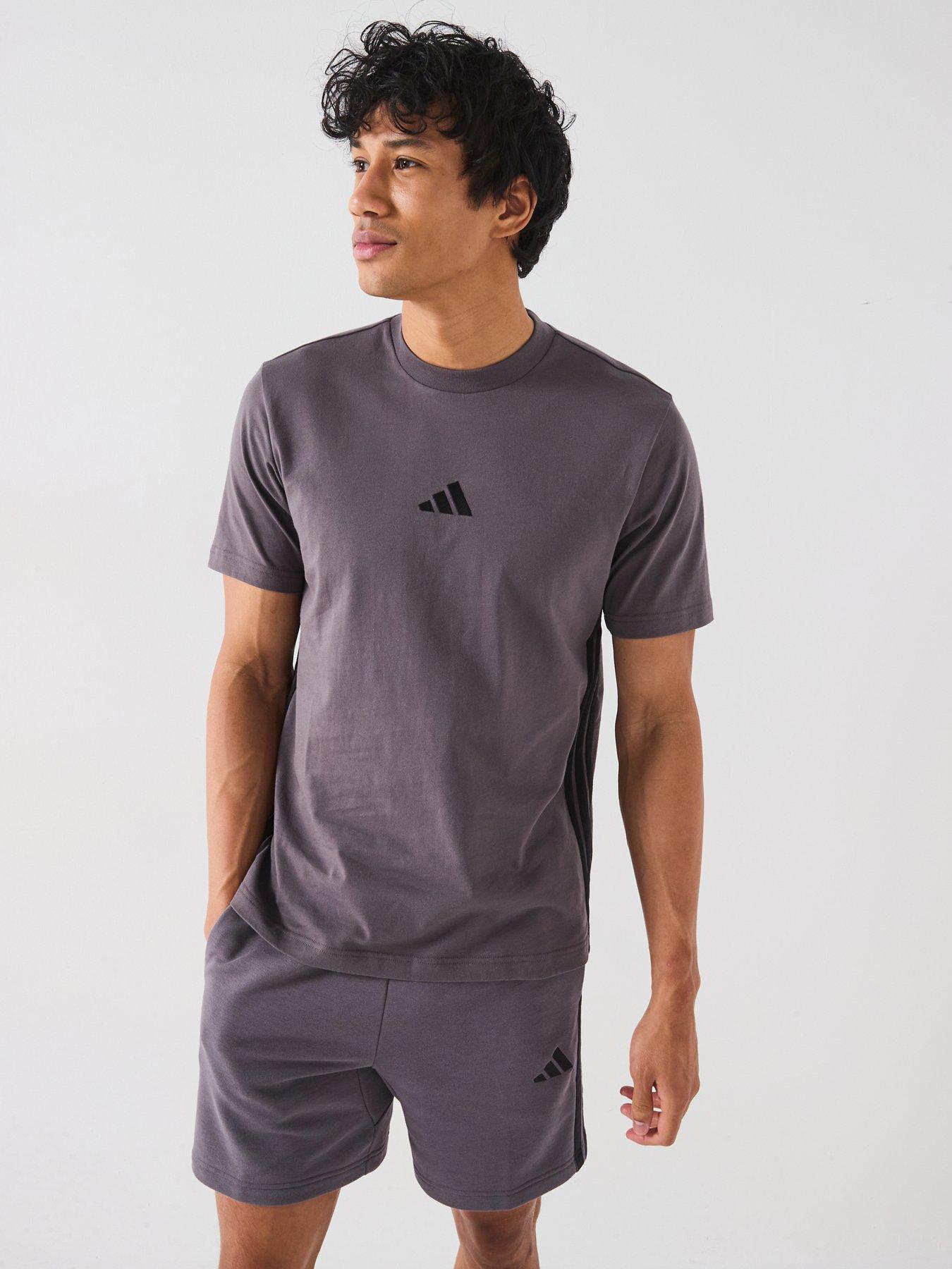 undefined Mens Essentials 3-Stripe Single Jersey T-Shirt - Dark Grey