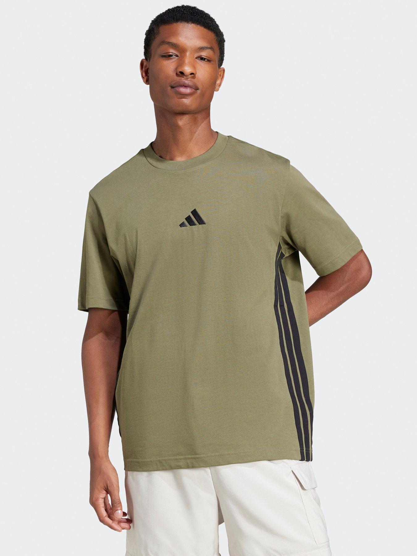 undefined Mens Essentials 3-Stripe Single Jersey T-Shirt - Green