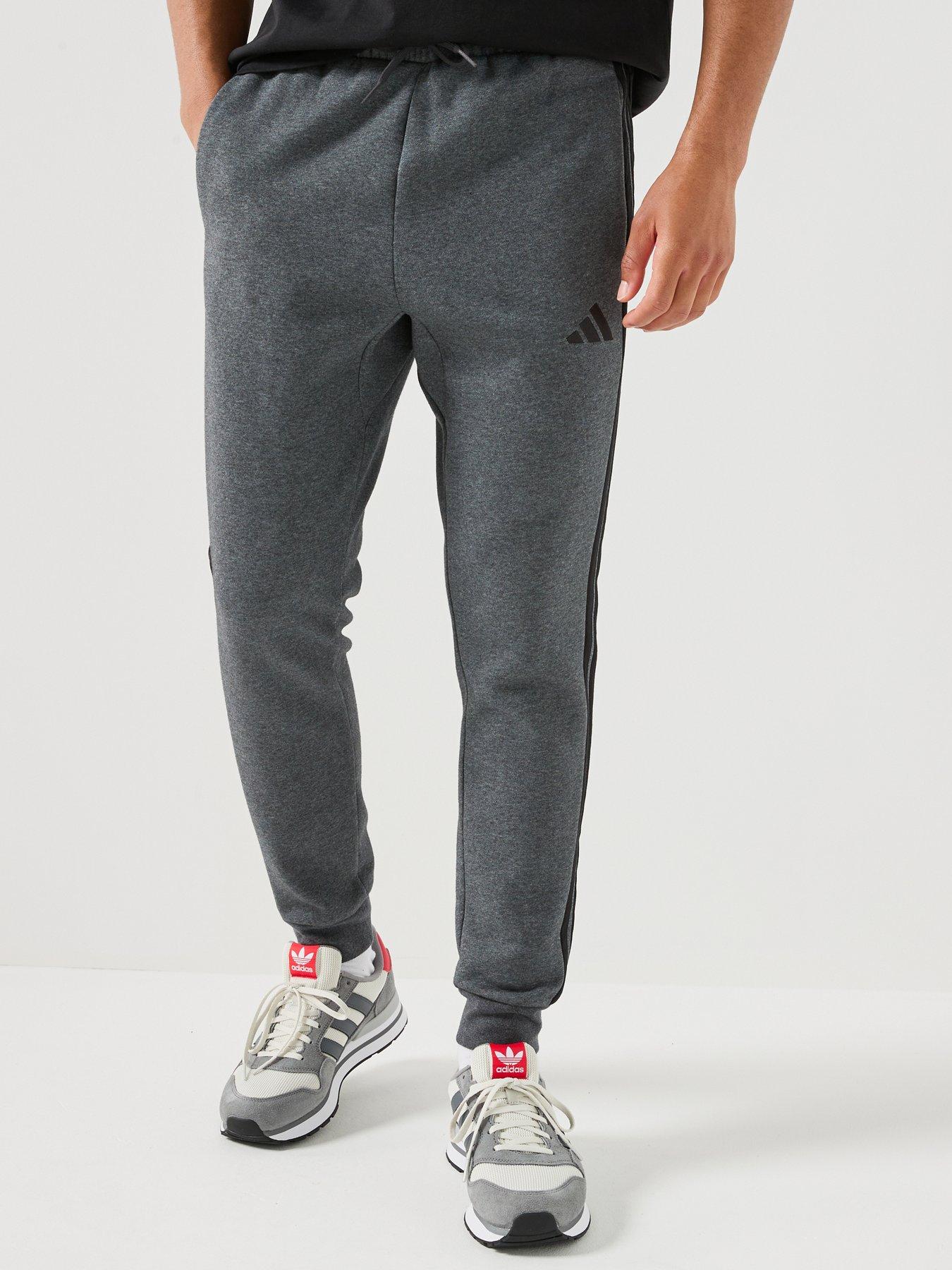 Adidas Sportswear Mens Essentials 3-Stripe Fleece Joggers - Dark Grey Heather/Black