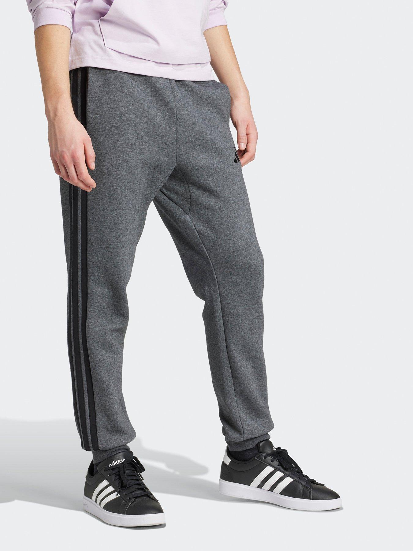 Image 3 of 4 of adidas Sportswear Mens Essentials 3-Stripe Fleece Joggers - Dark Grey Heather/Black