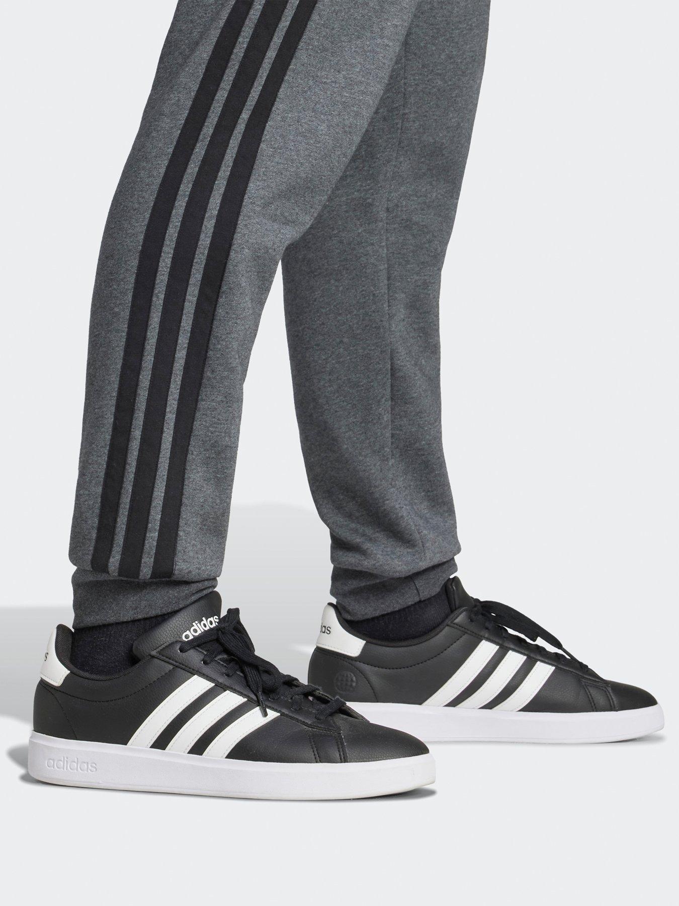 Image 4 of 4 of adidas Sportswear Mens Essentials 3-Stripe Fleece Joggers - Dark Grey Heather/Black