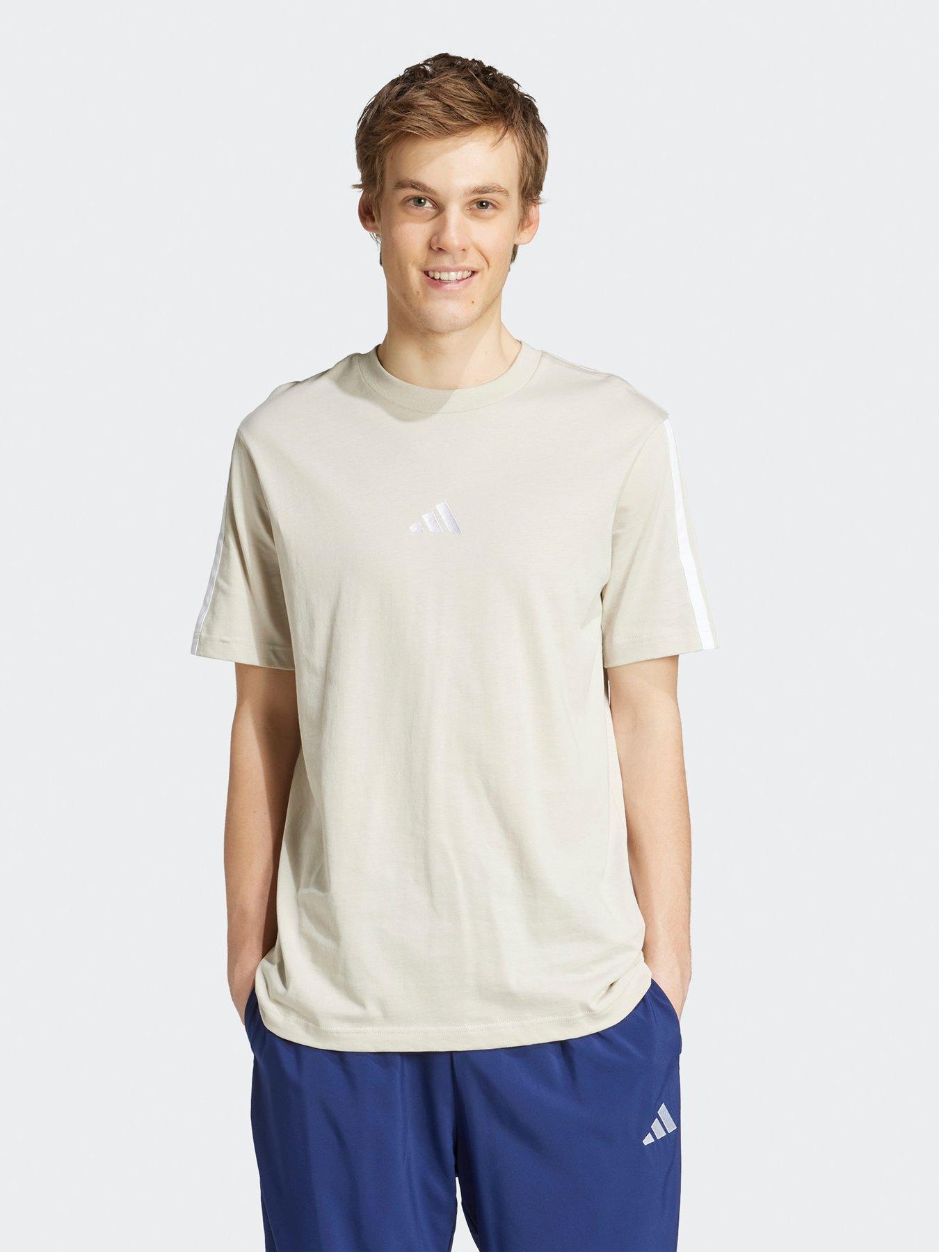 undefined Mens Essentials 3-stripe Single Jersey T-shirt - Grey