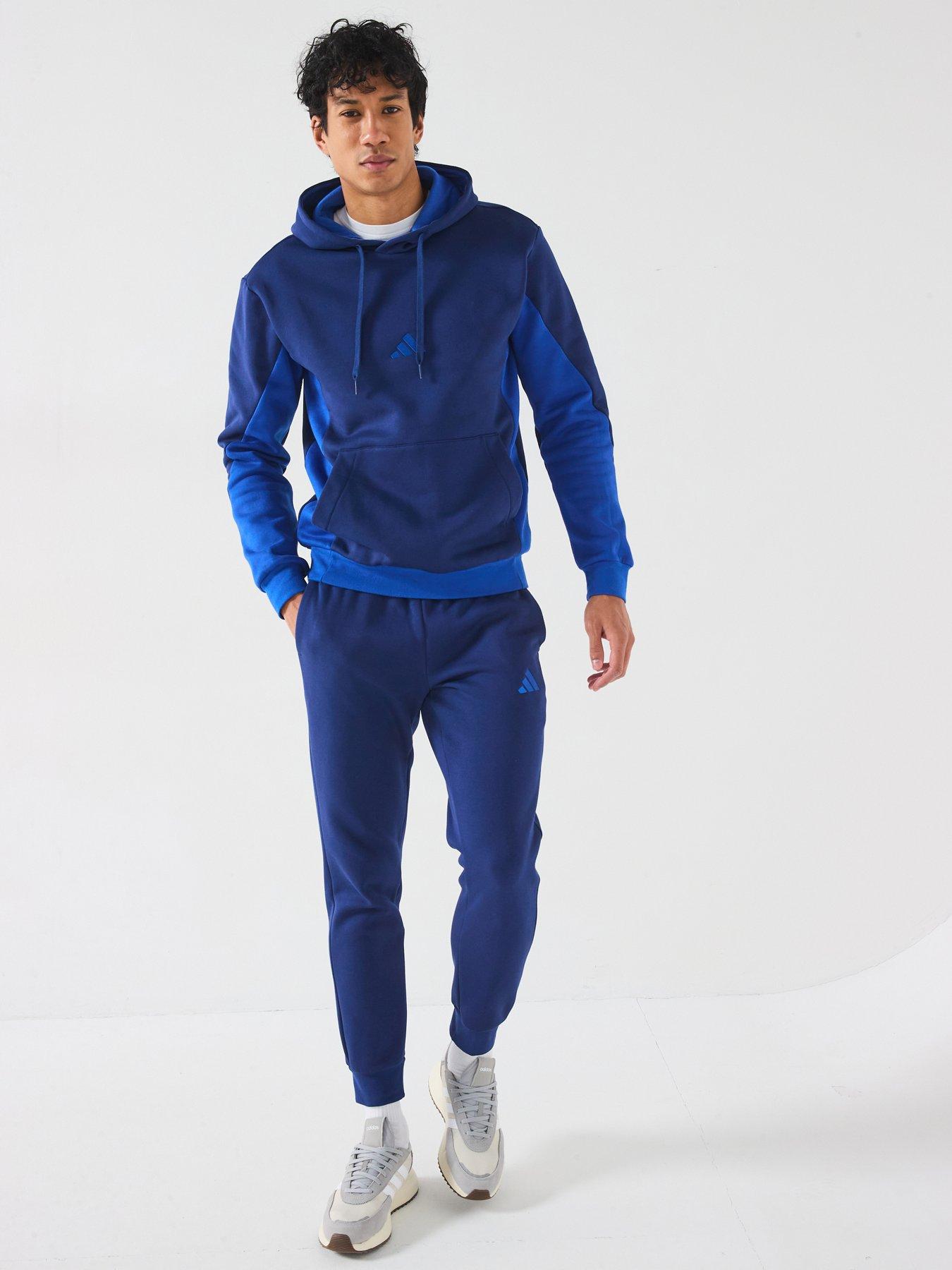 Image 1 of 6 of adidas Sportswear Mens Sportswear Fleece Colorblock Hooded Tracksuit - Blue
