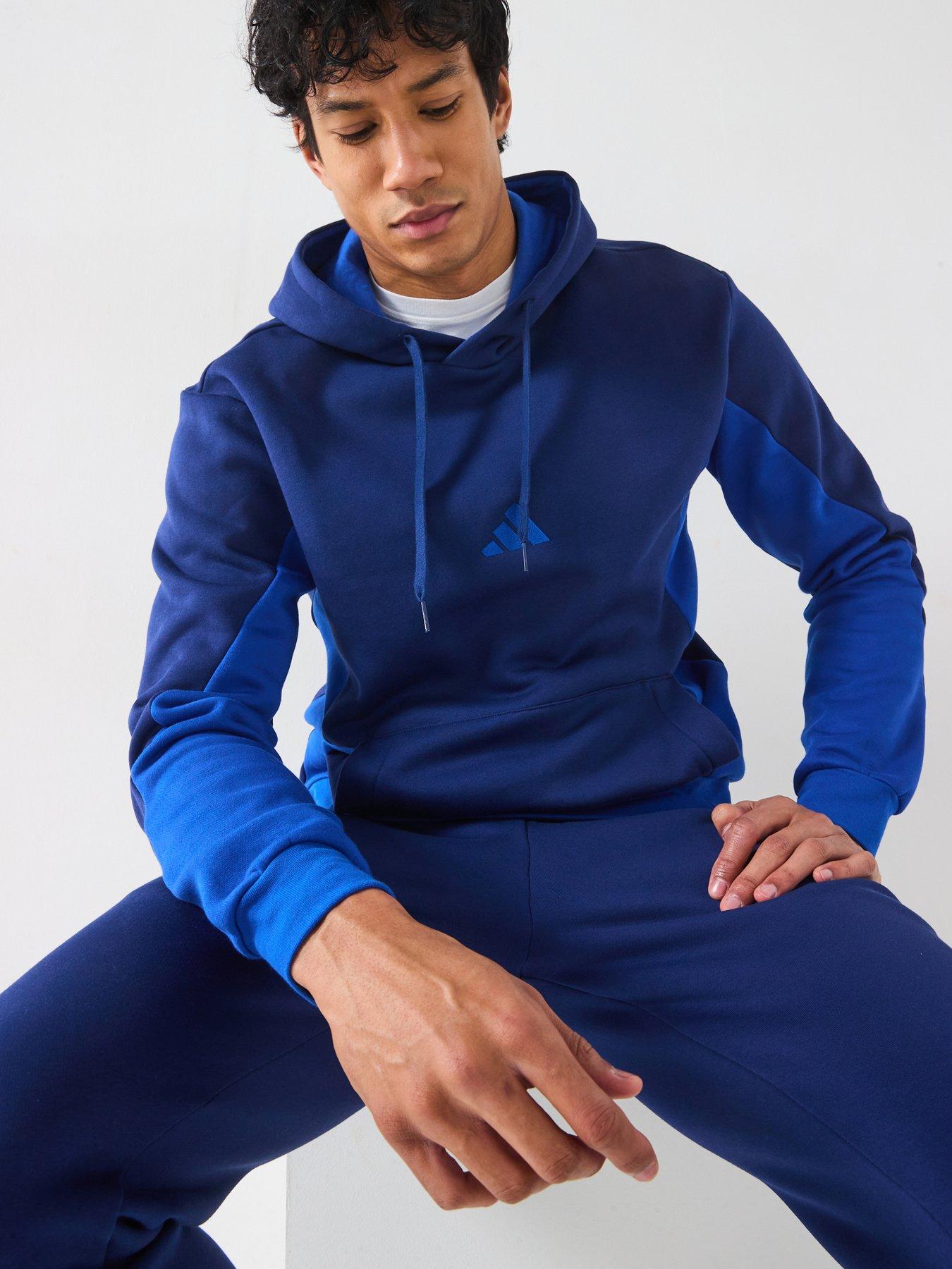 Image 5 of 6 of adidas Sportswear Mens Sportswear Fleece Colorblock Hooded Tracksuit - Blue