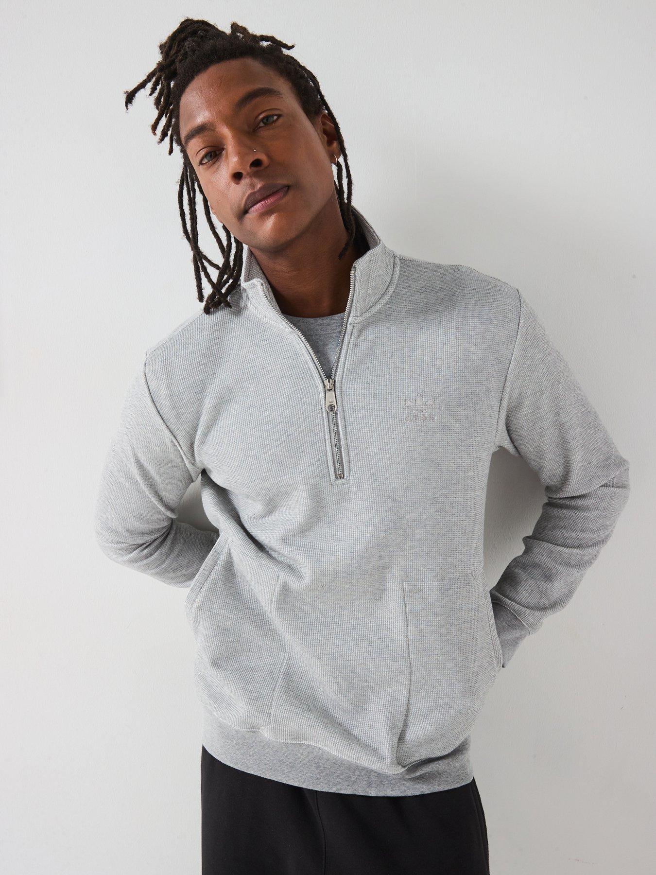 undefined Mens Trefoil Essentials 1/2 Zip - Grey