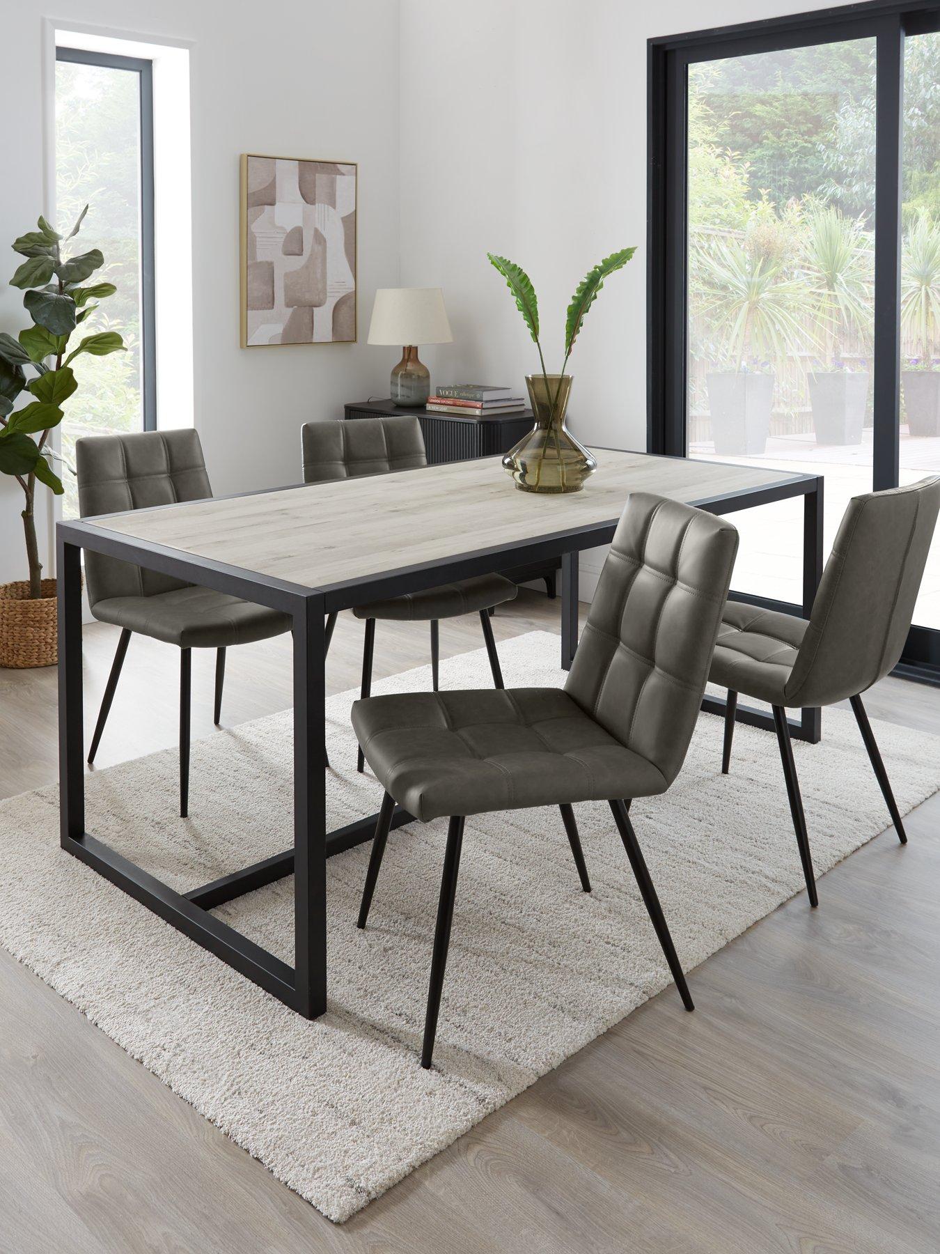 Product photograph of Very Home Harlem 180 Cm Dining Table 4 Harlem Chairs - Grey Oak Grey Black - Fsc Reg Certified from very.co.uk