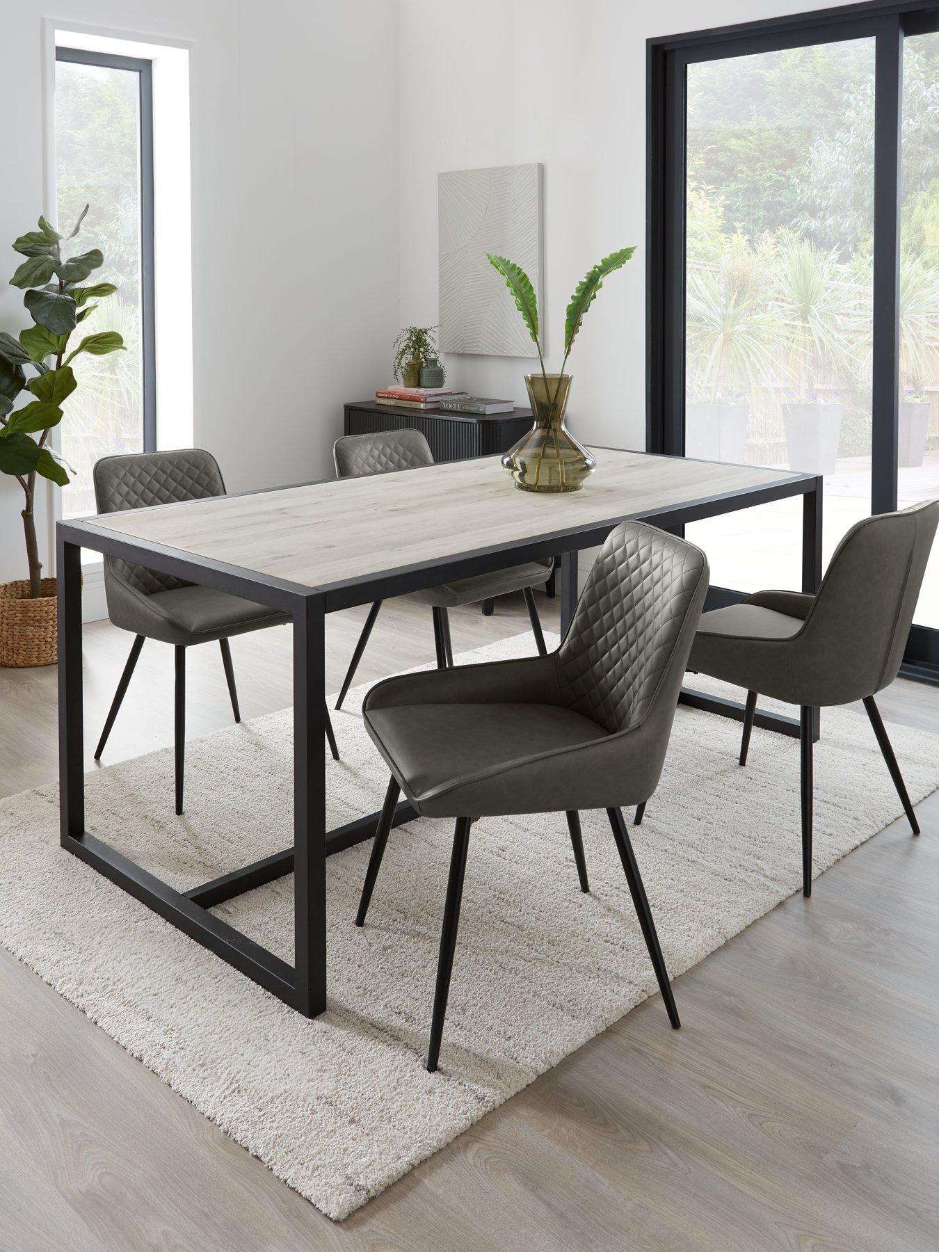 Product photograph of Very Home Harlem Grey Oak 180 Cm Dining Table 4 Sorena Dark Grey Dining Chairs - Fsc Certified from very.co.uk