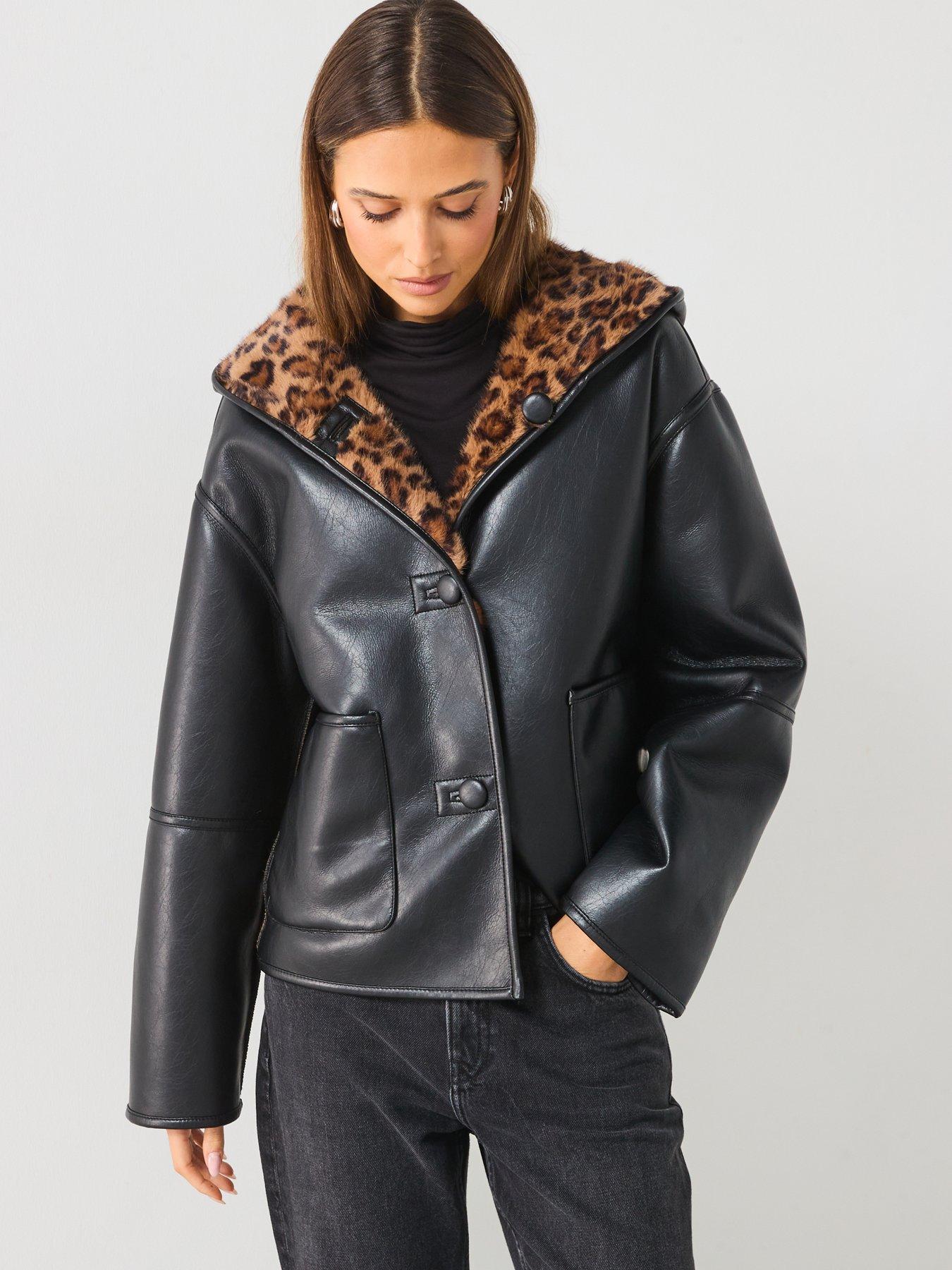 Image 2 of 6 of Mango Reversible Leopard Jacket - Black