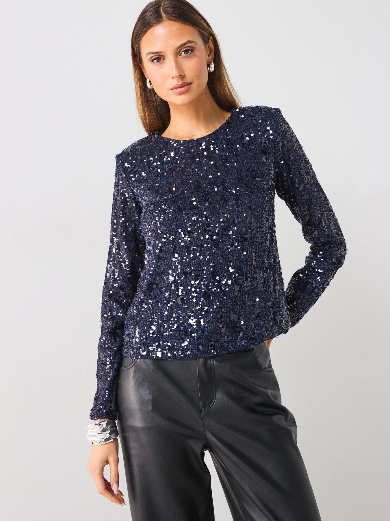 Mango Sequin Blouse Navy Very