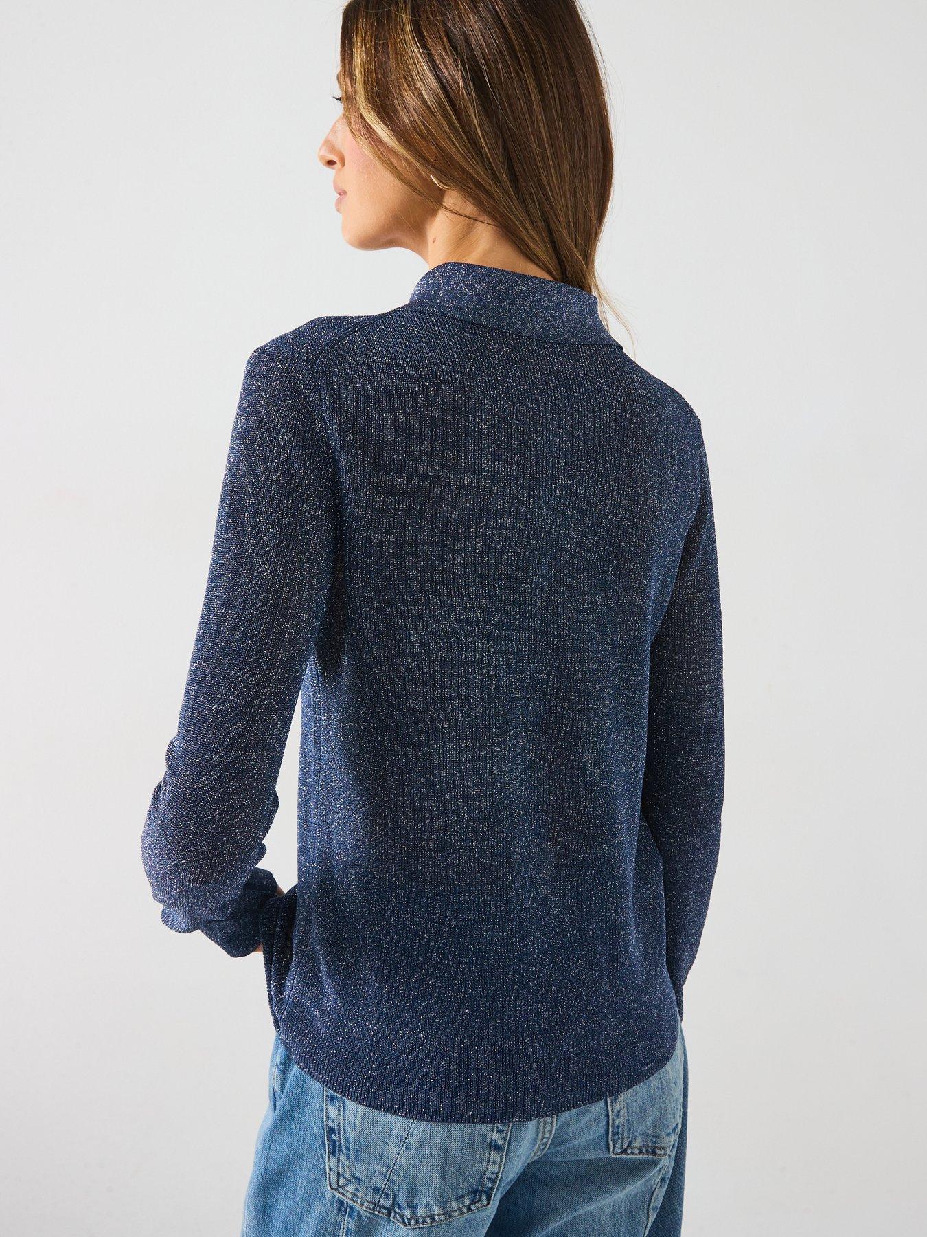 Mango Shimmer Knitted Co-Ord Top Navy Very