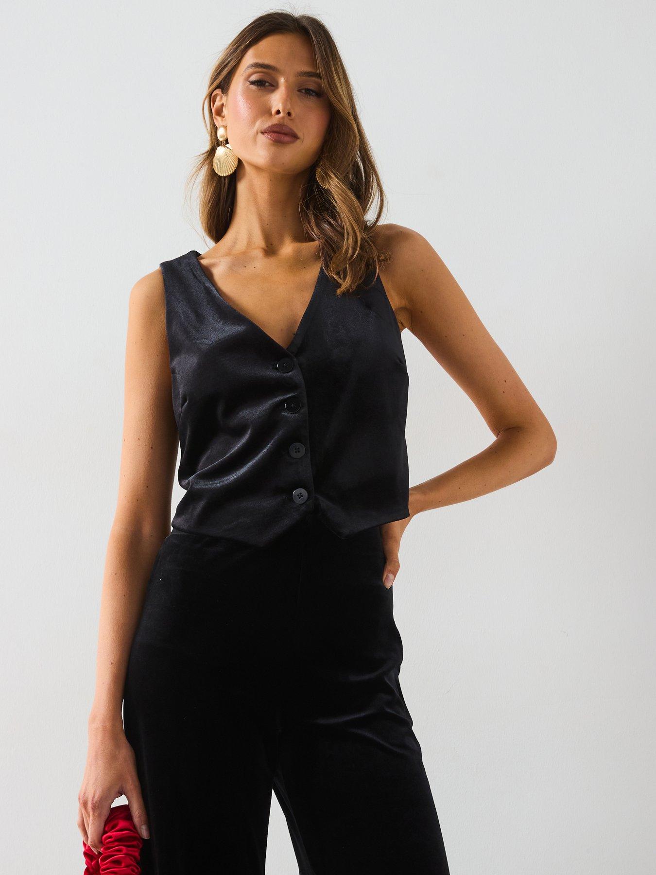 Image 1 of 6 of Mango Velvet Waistcoat Co-Ord - Black