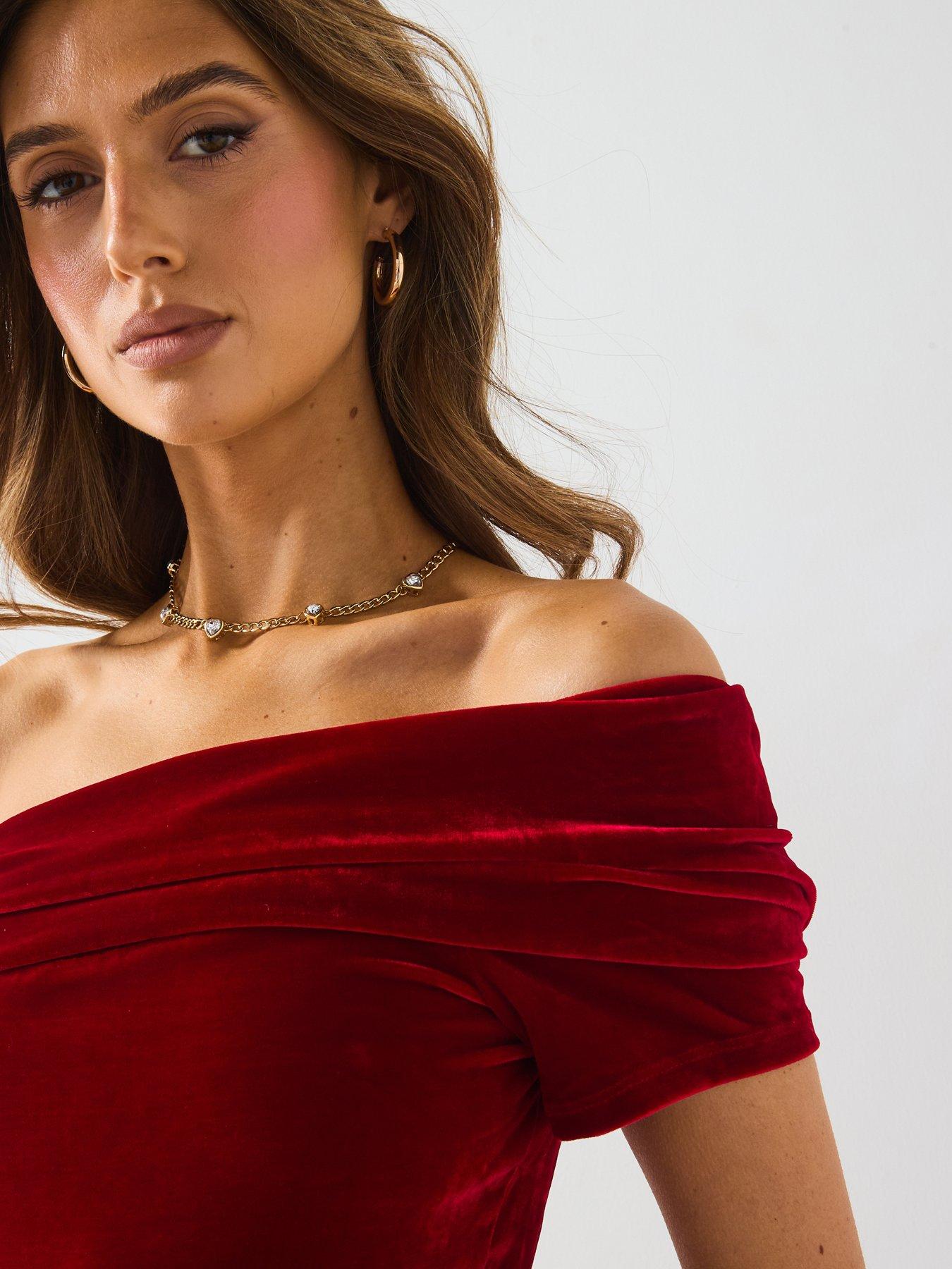 Image 4 of 5 of Mango Velvet Bodysuit - Red