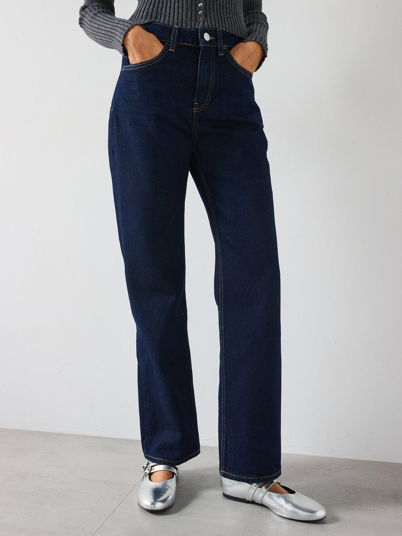 undefined Mid-Rise Straight Leg Jeans - Blue