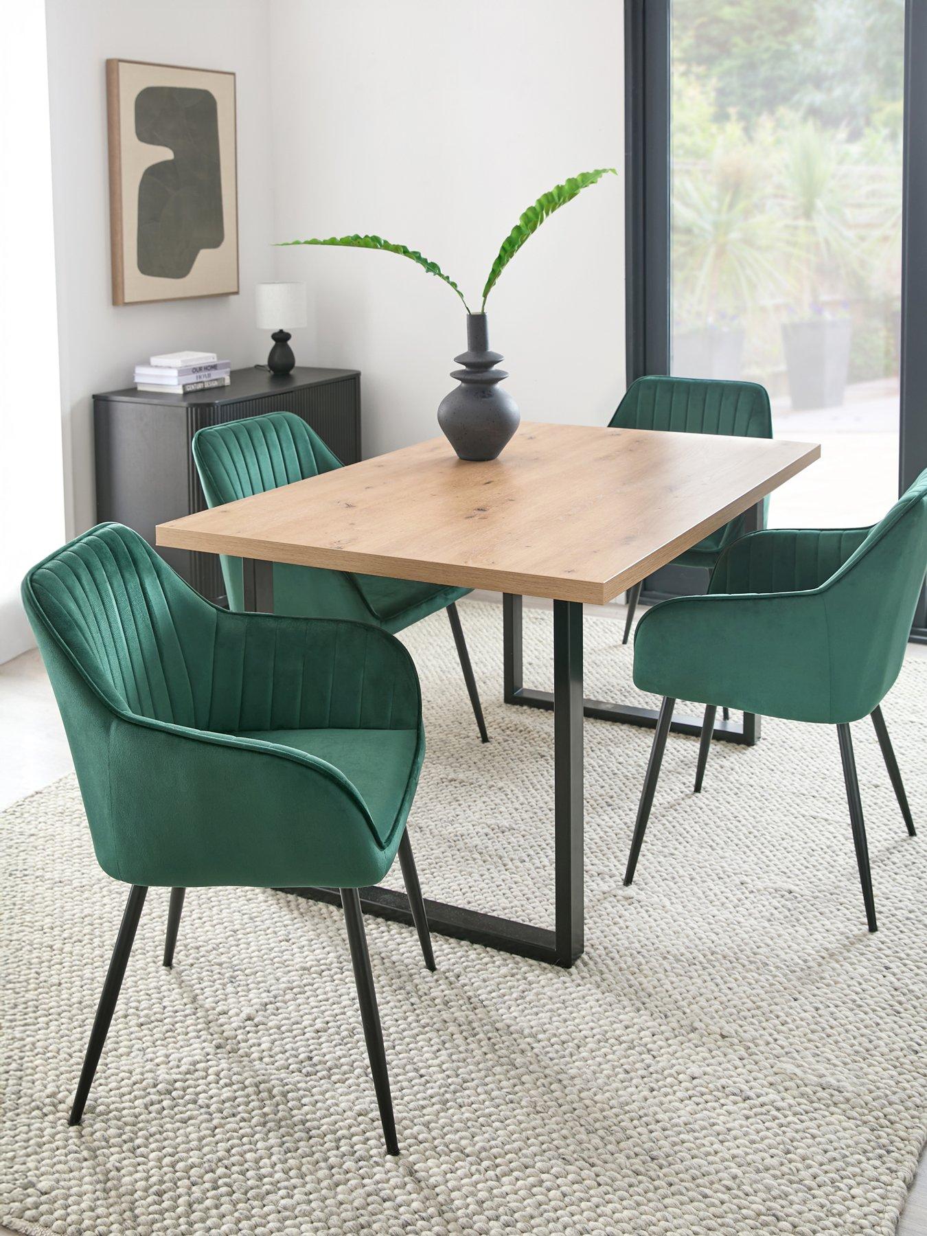 undefined Burton 140 cm Dining Table + 4 Alisha Dining Chairs - Artisan Oak/Green