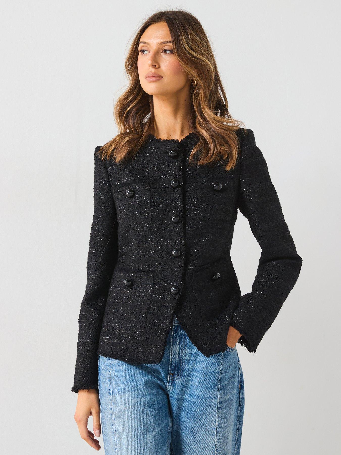 undefined Tweed Button Jacket - Black