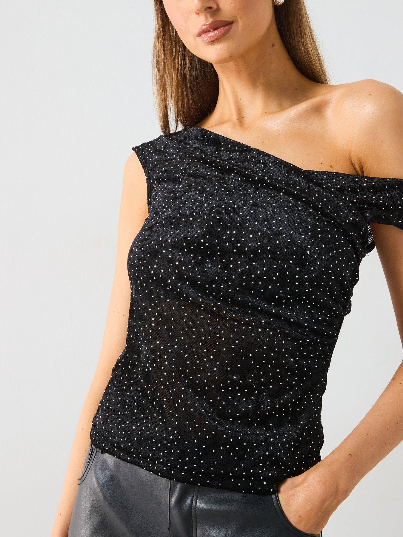 Image 4 of 5 of Mango Rhinestone Detail Top - Black