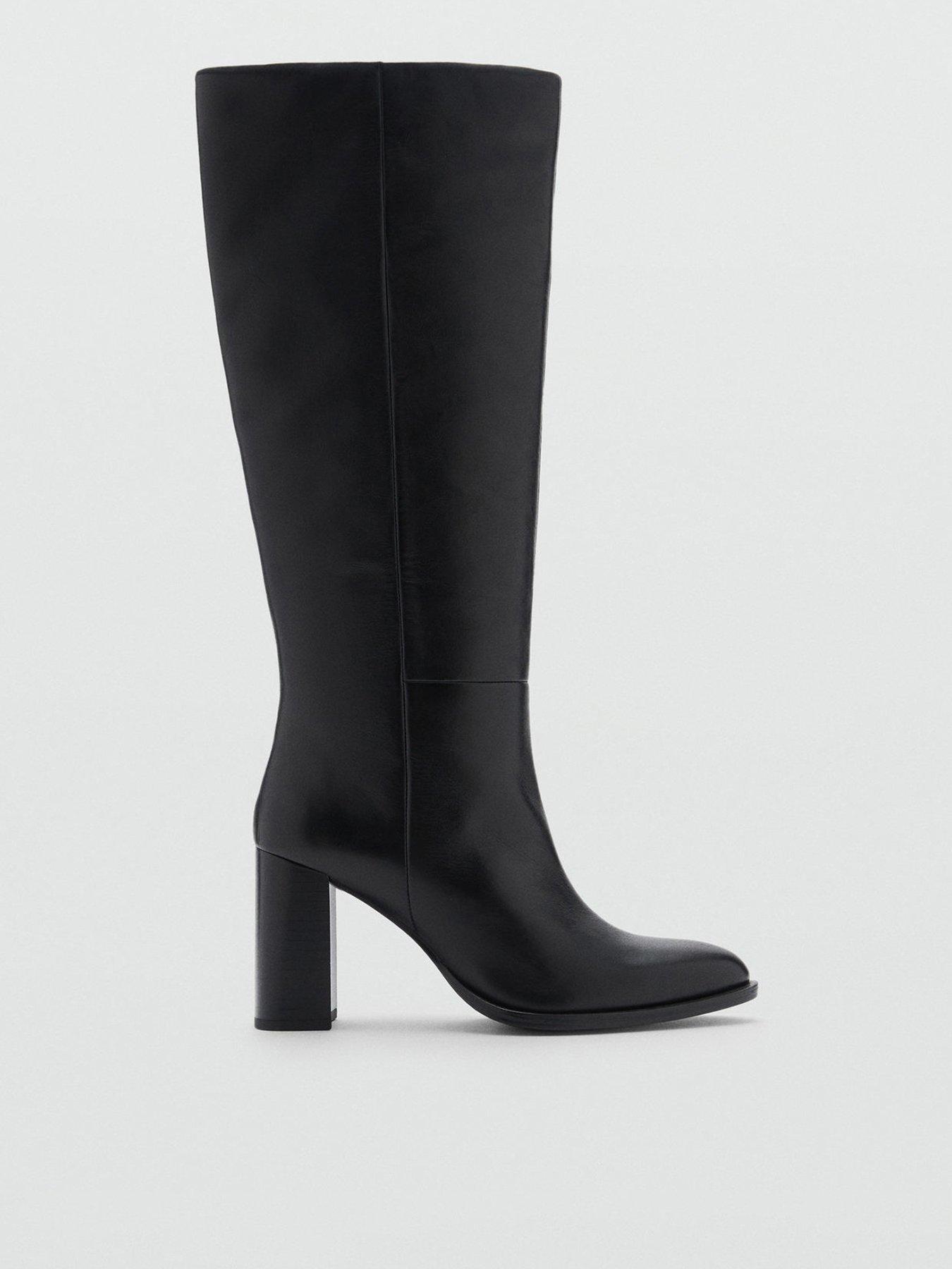 Mango Knee High Leather Boots Black Very