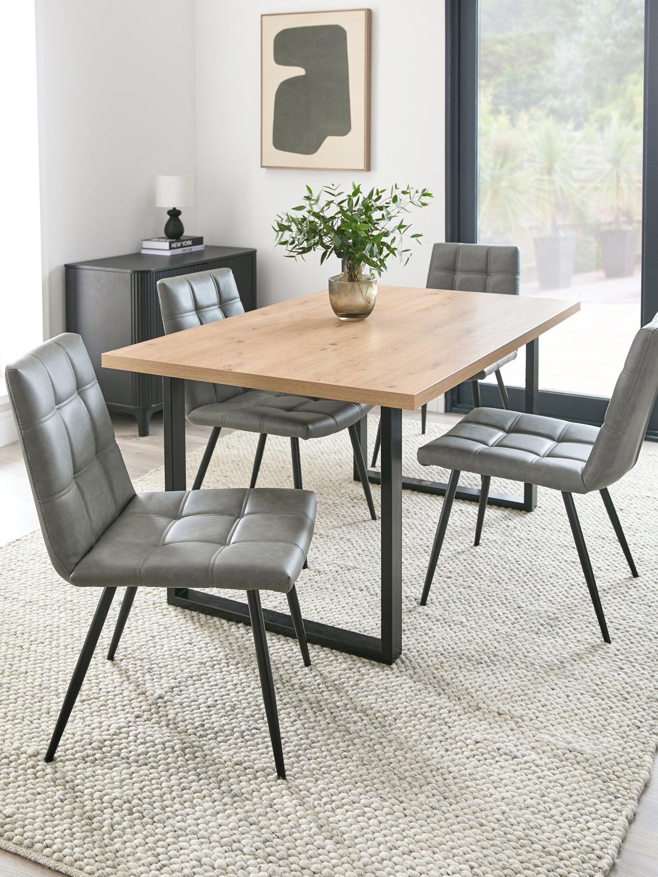 undefined Burton 140 cm Dining Table + 4 Harlem Dining Chairs - Artisan Oak/Grey