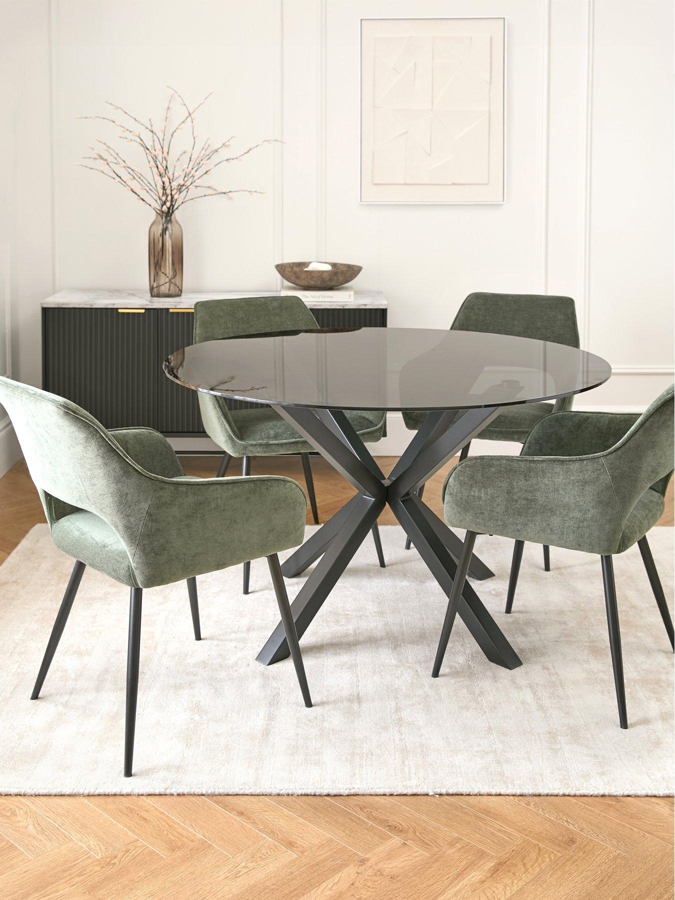 Product photograph of Very Home Chopstick Black 120 Cm Round Dining Table 4 Sheldon Chairs - Black Green from very.co.uk