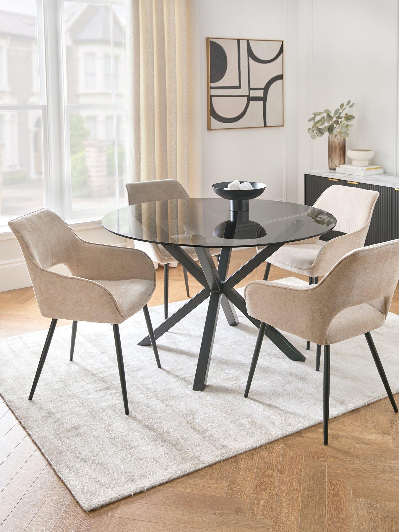 Image 1 of 6 of Very Home Chopstick 120 cm Round Dining Table + 4 Sheldon Charcoal Chairs - Black/Natural