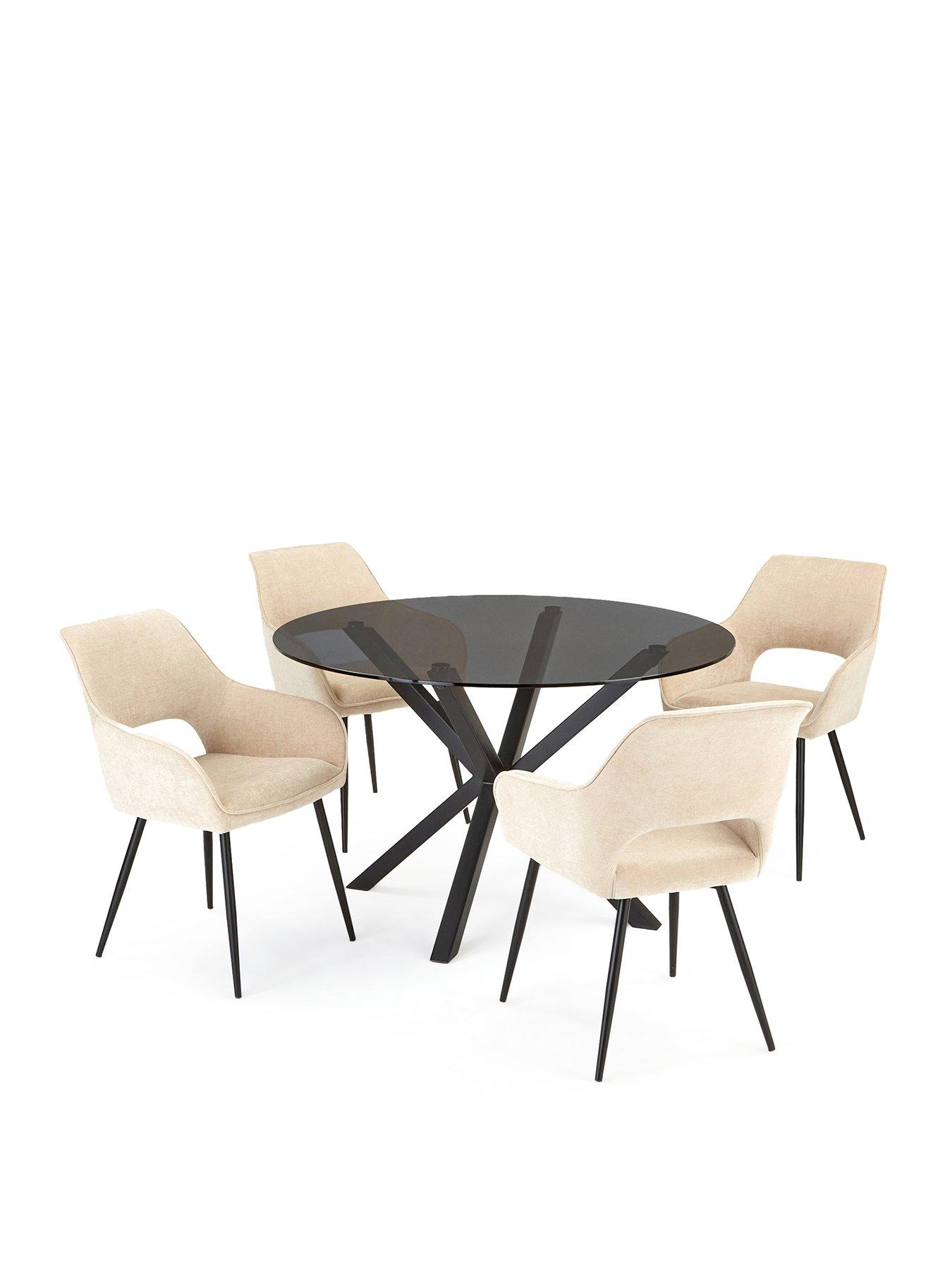 Image 2 of 6 of Very Home Chopstick 120 cm Round Dining Table + 4 Sheldon Charcoal Chairs - Black/Natural