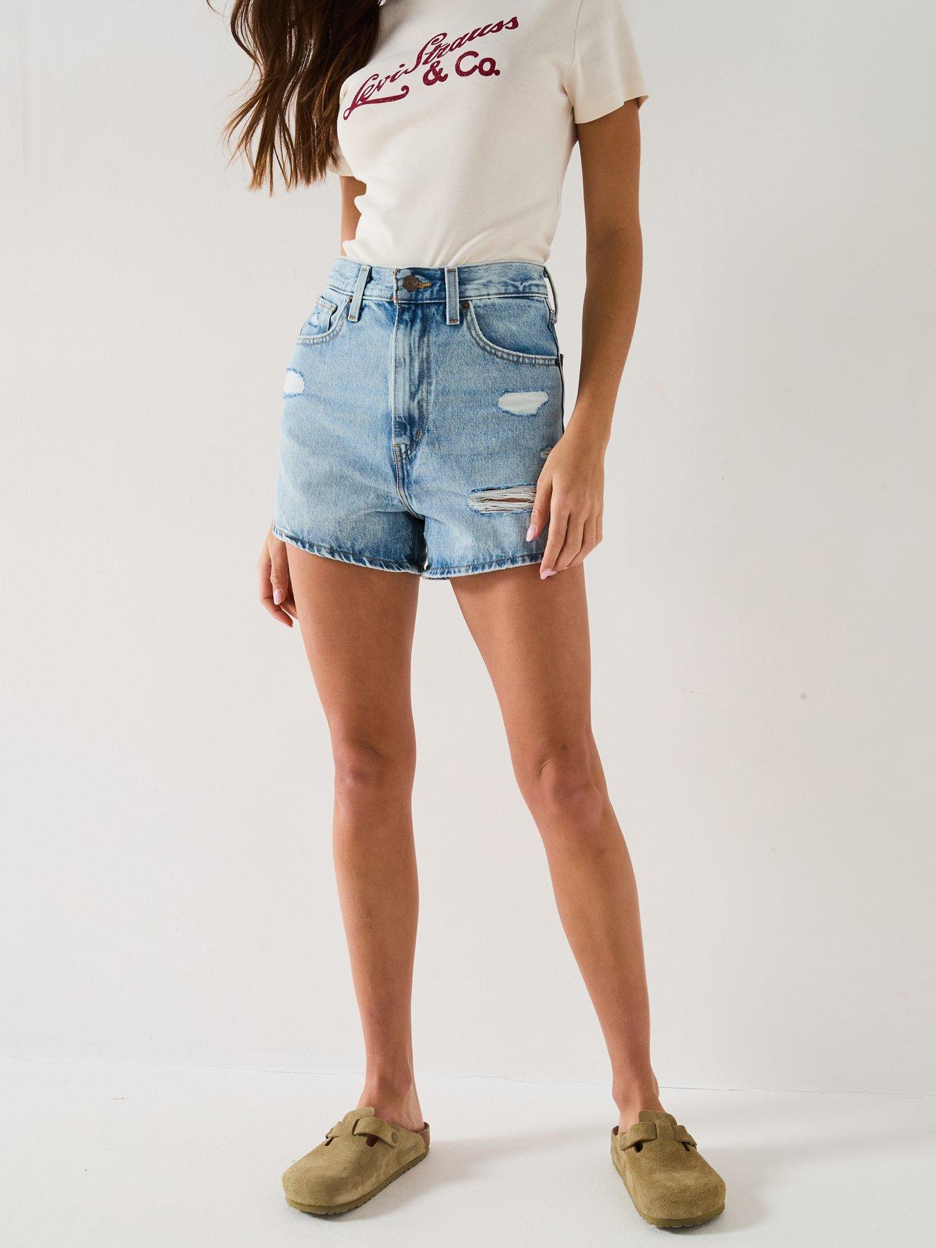 undefined High-Waisted Mom Shorts - Light Touch - Blue