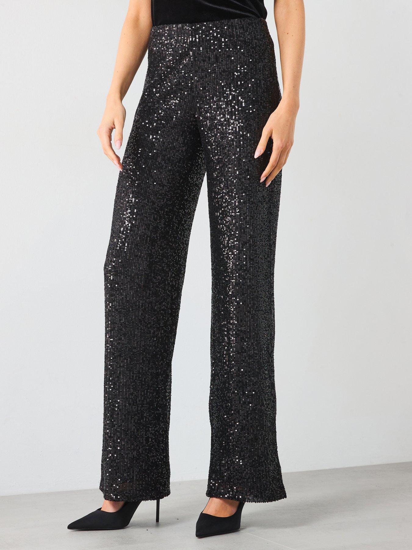 Image 1 of 6 of Mango Sequin Trousers - Black