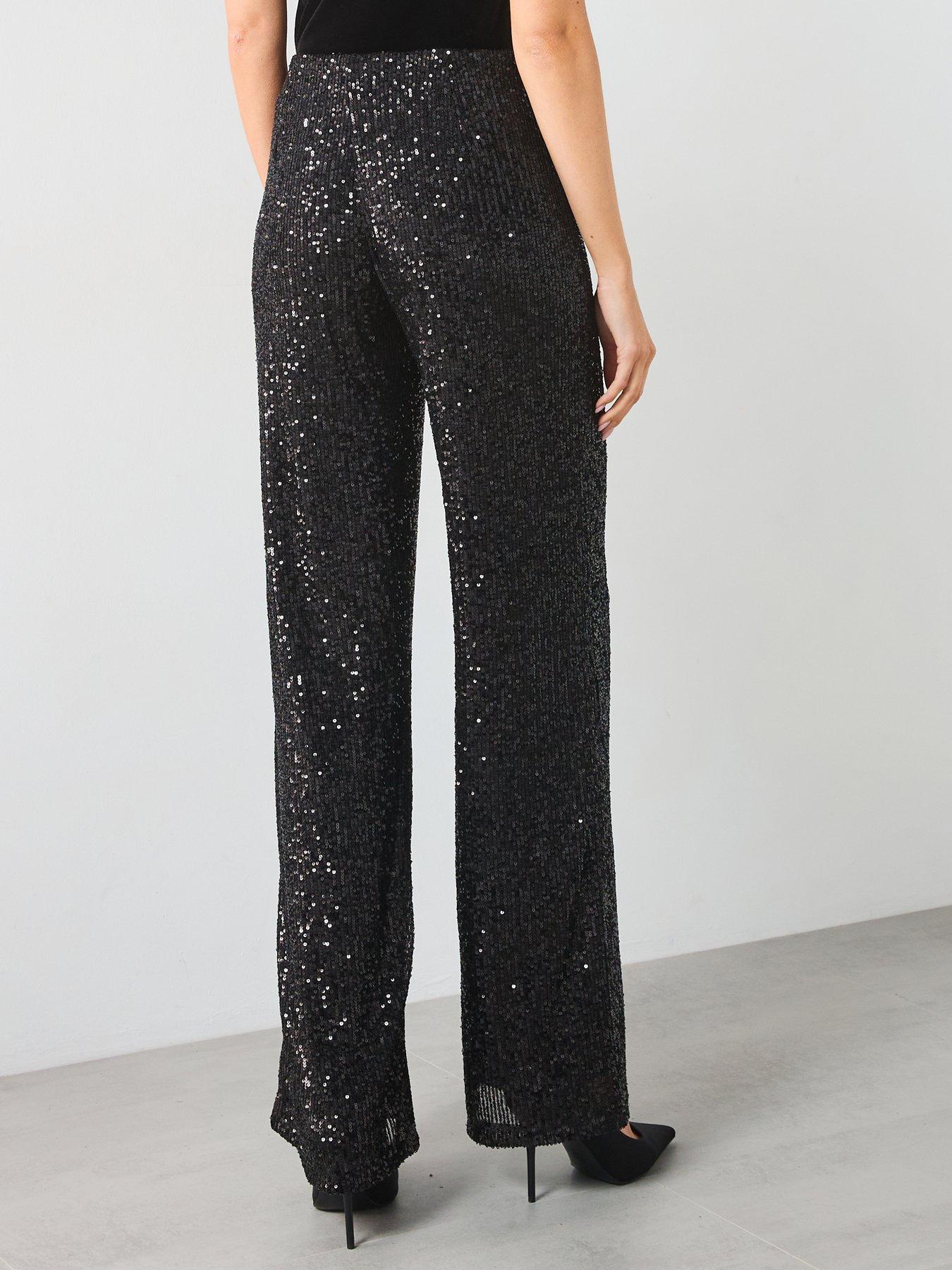 Image 2 of 6 of Mango Sequin Trousers - Black