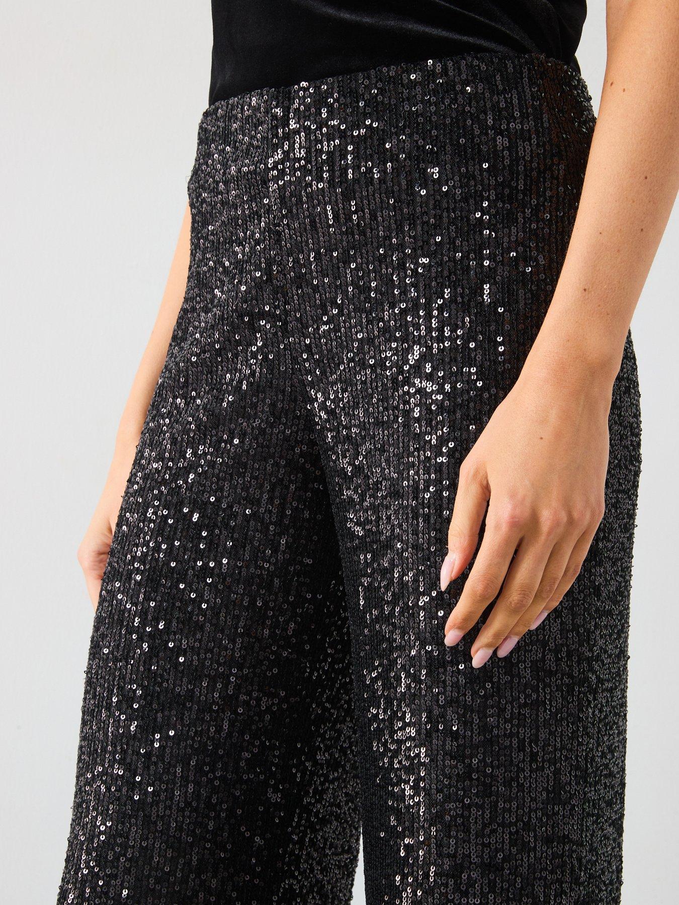 Image 4 of 6 of Mango Sequin Trousers - Black